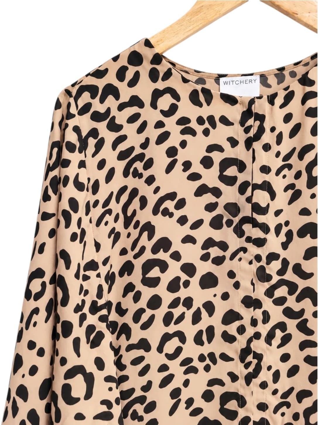 WITCHERY Leopard Print Blouse Beige Black Long Sleeve Top Size 10 — photo 1 of 7