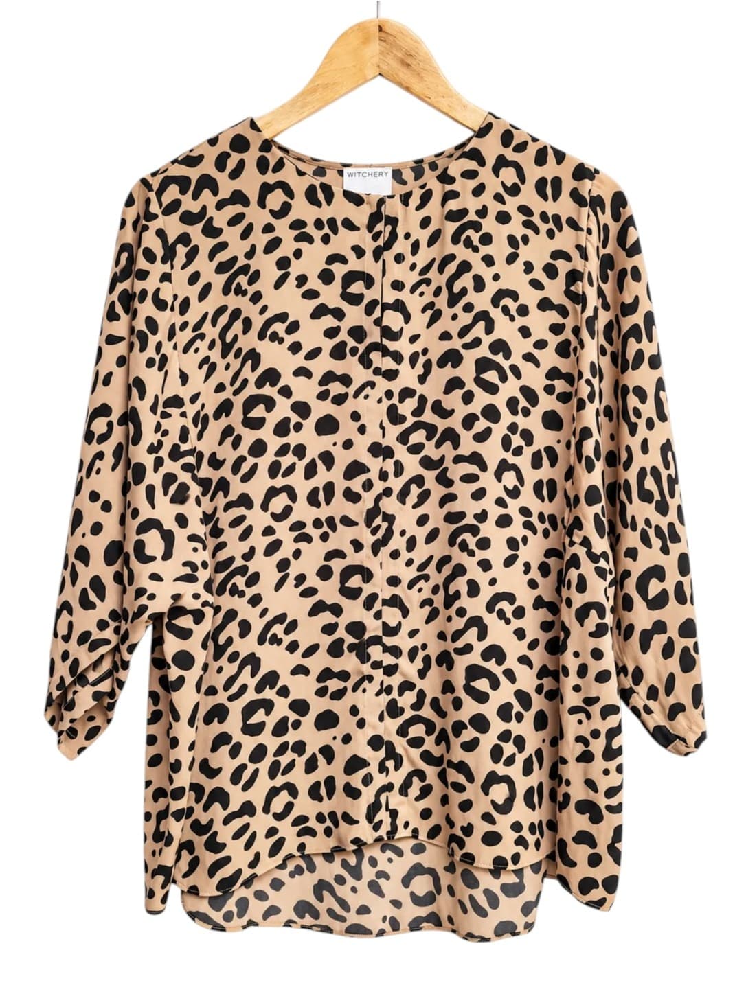 WITCHERY Leopard Print Blouse Beige Black Long Sleeve Top Size 10 — photo 2 of 7