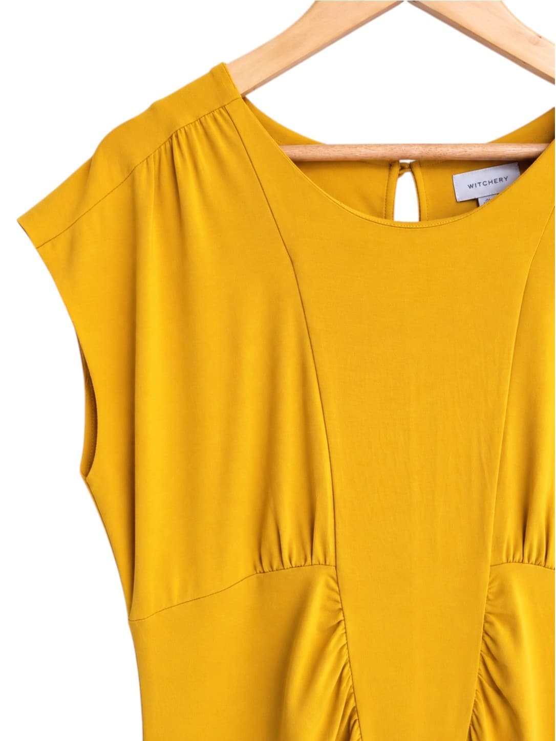 Witchery Mustard Yellow Ruched Sheath Dress Women's Size L Viscose — photo 1 of 6
