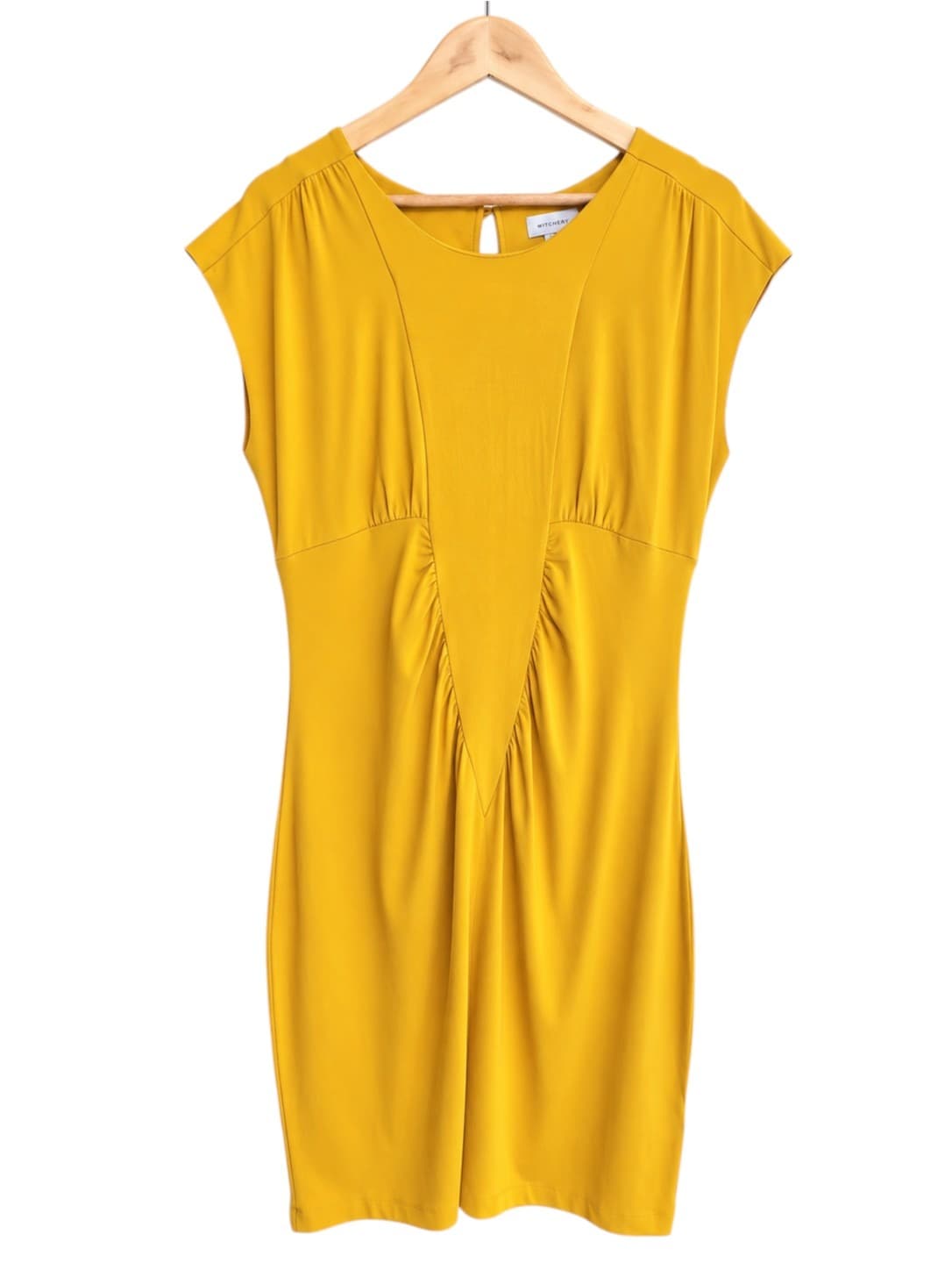 Witchery Mustard Yellow Ruched Sheath Dress Women's Size L Viscose — photo 2 of 6