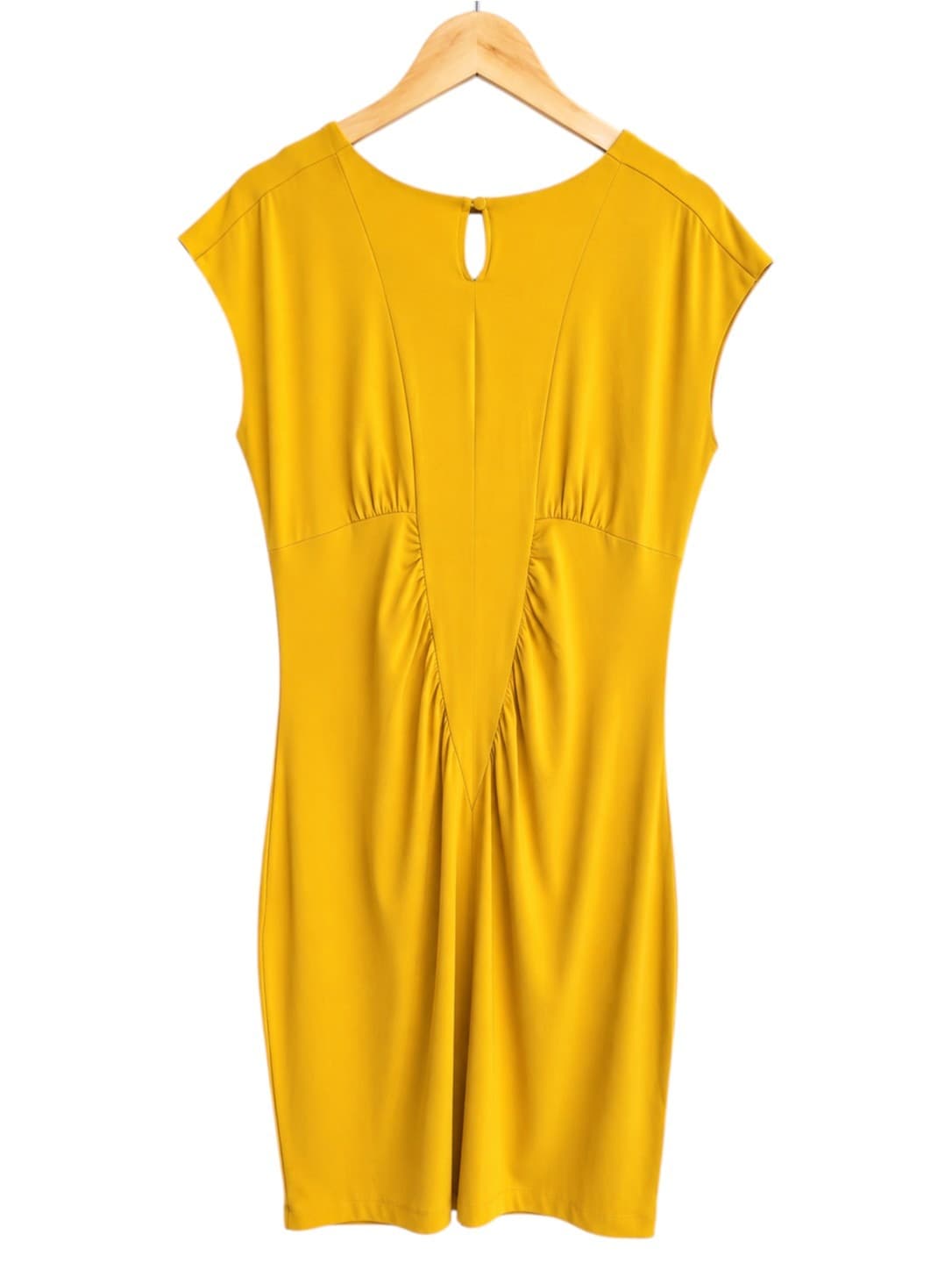 Witchery Mustard Yellow Ruched Sheath Dress Women's Size L Viscose — photo 3 of 6