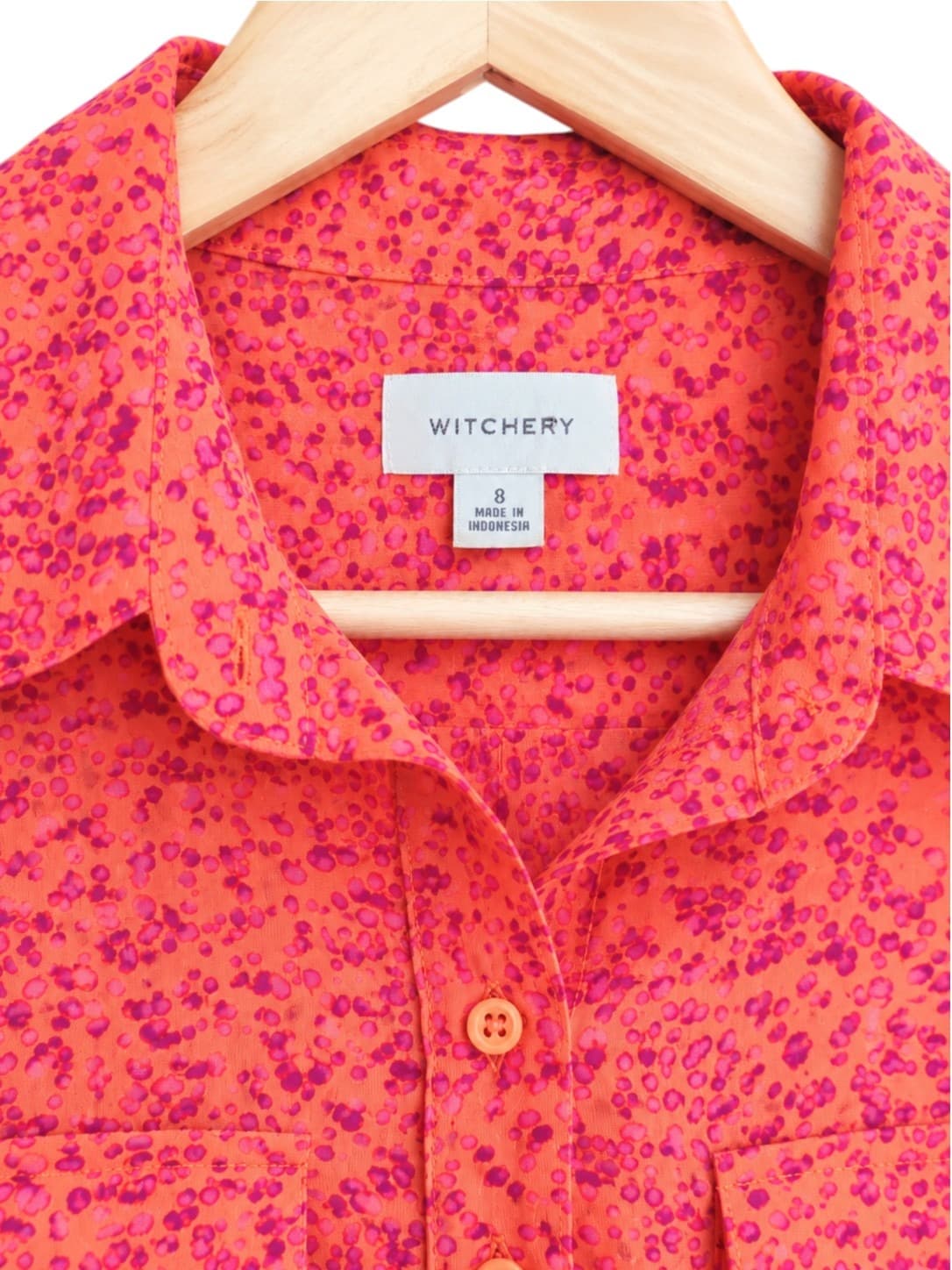 WITCHERY Orange Pink Animal Print Button Up Long Sleeve Blouse Size 8 — photo 5 of 6