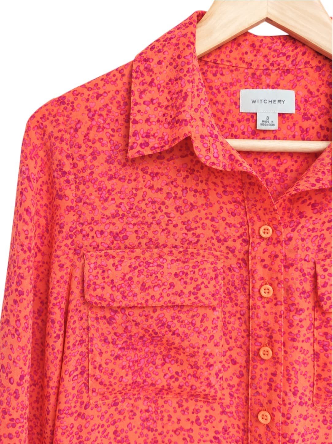 WITCHERY Orange Pink Animal Print Button Up Long Sleeve Blouse Size 8 — photo 1 of 6
