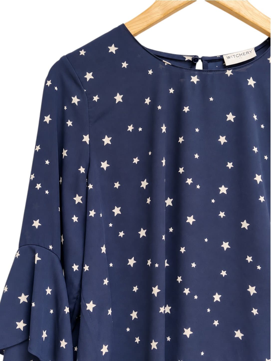 Witchery Star Print Ruffle Sleeve Blouse Navy Women's Size 10 — photo 2 of 7