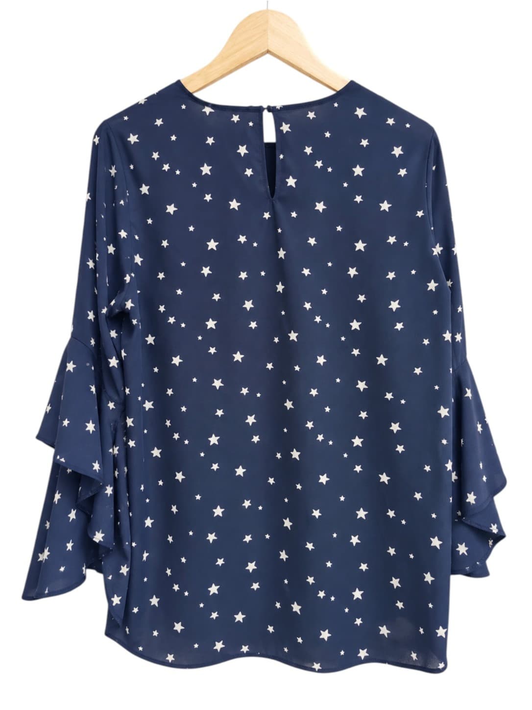 Witchery Star Print Ruffle Sleeve Blouse Navy Women's Size 10 — photo 4 of 7