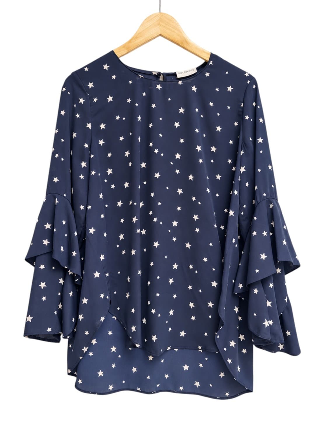Witchery Star Print Ruffle Sleeve Blouse Navy Women's Size 10 — photo 1 of 7