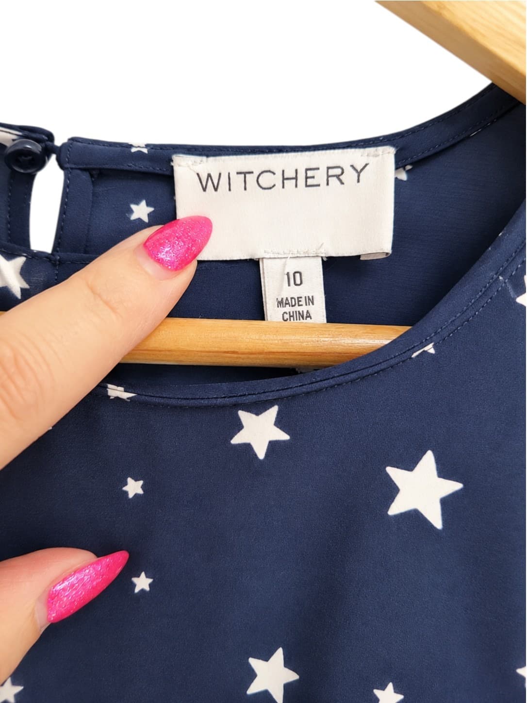 Witchery Star Print Ruffle Sleeve Blouse Navy Women's Size 10 — photo 5 of 7
