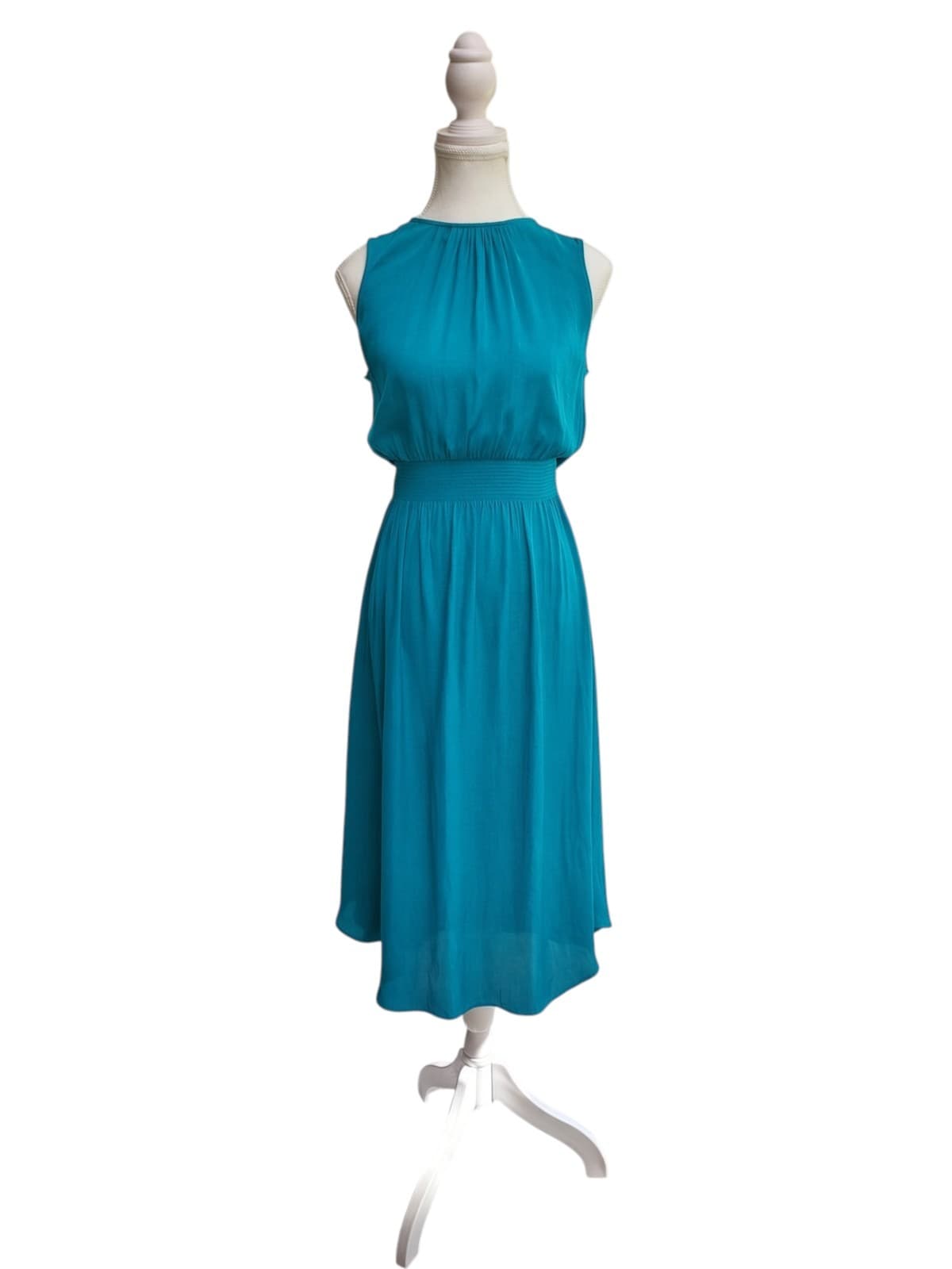 WITCHERY Teal Sleeveless Smocked Waist Midi Dress Keyhole Back Size 6 — photo 1 of 7