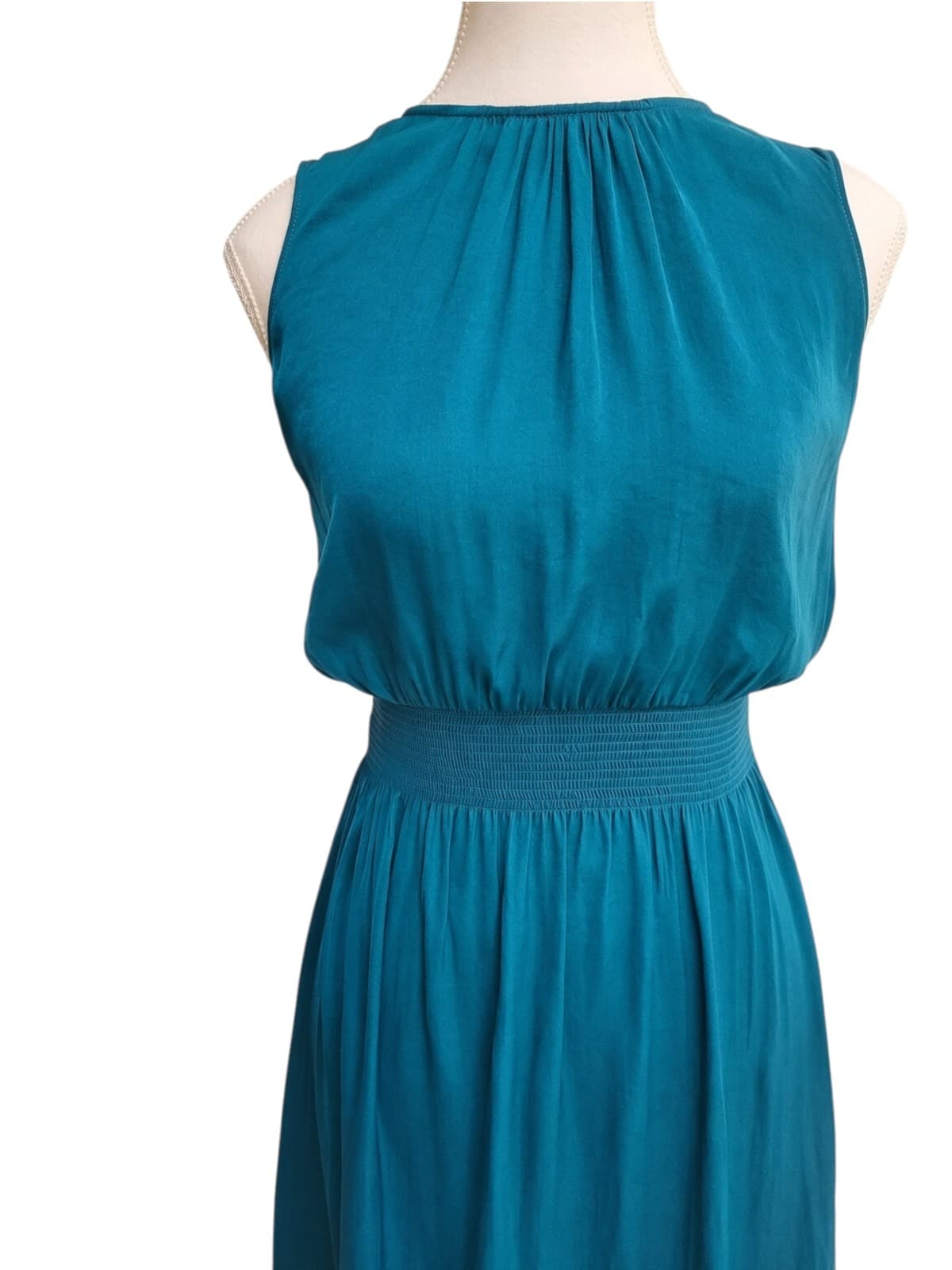 WITCHERY Teal Sleeveless Smocked Waist Midi Dress Keyhole Back Size 6 — photo 3 of 7