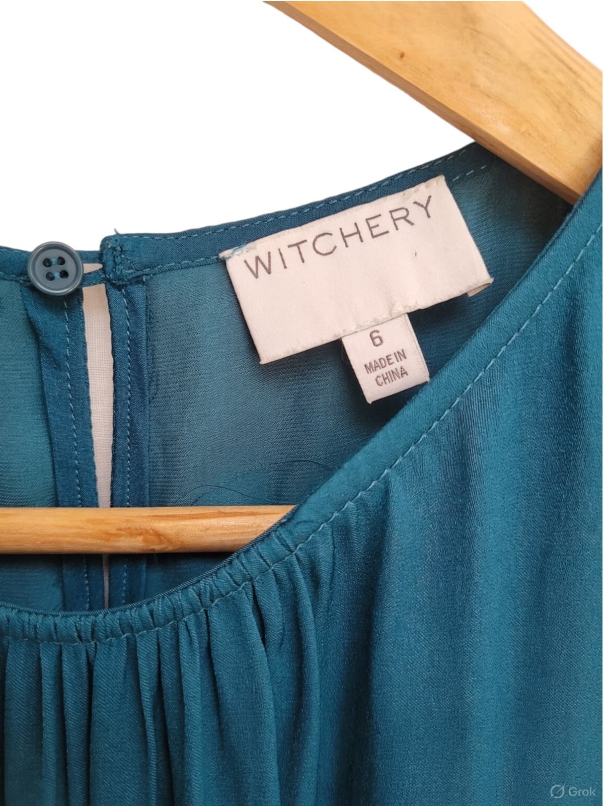 WITCHERY Teal Sleeveless Smocked Waist Midi Dress Keyhole Back Size 6 — photo 6 of 7