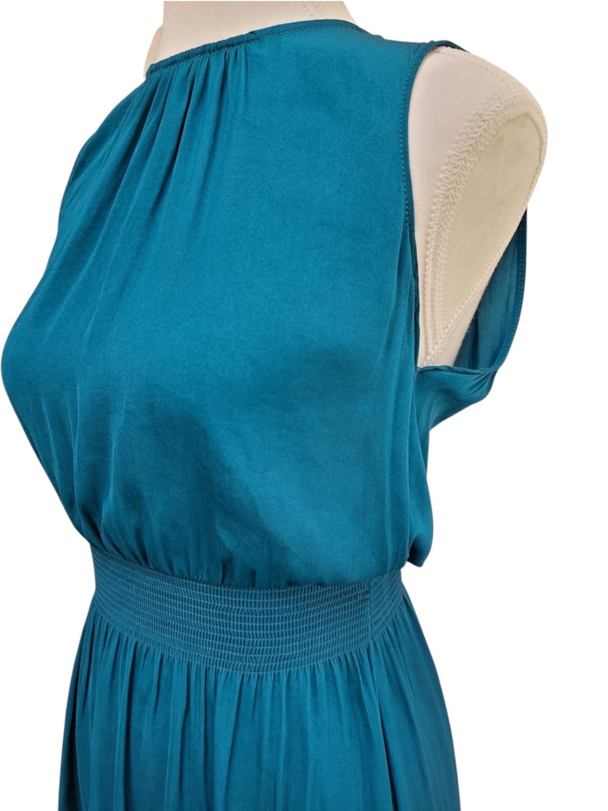 WITCHERY Teal Sleeveless Smocked Waist Midi Dress Keyhole Back Size 6 — photo 4 of 7