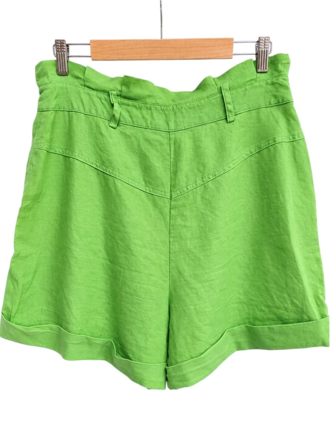 Witchery Womens Linen Shorts Size 12 Apple Green High Waist Cuffed Hem — photo 3 of 5