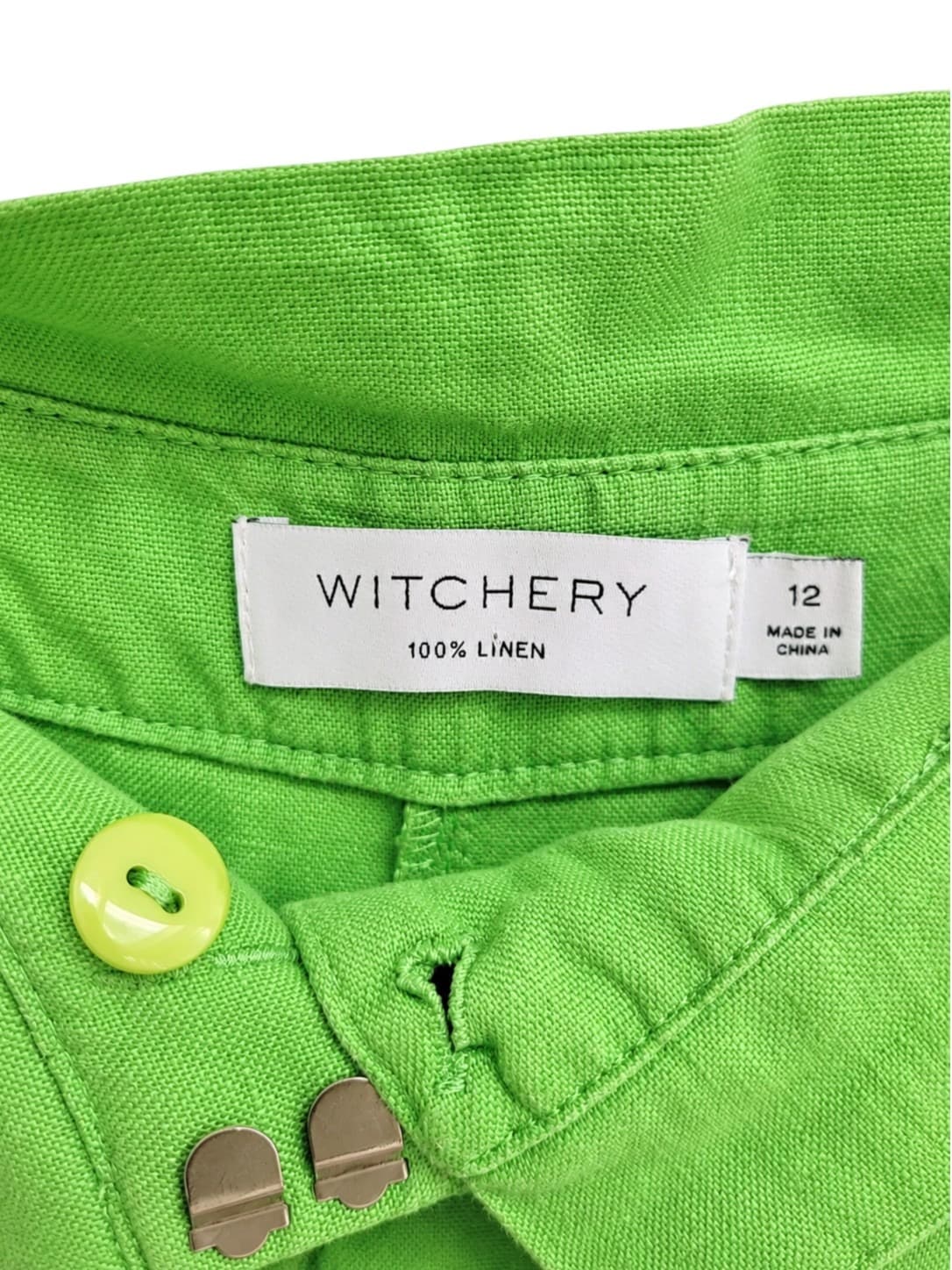 Witchery Womens Linen Shorts Size 12 Apple Green High Waist Cuffed Hem — photo 4 of 5