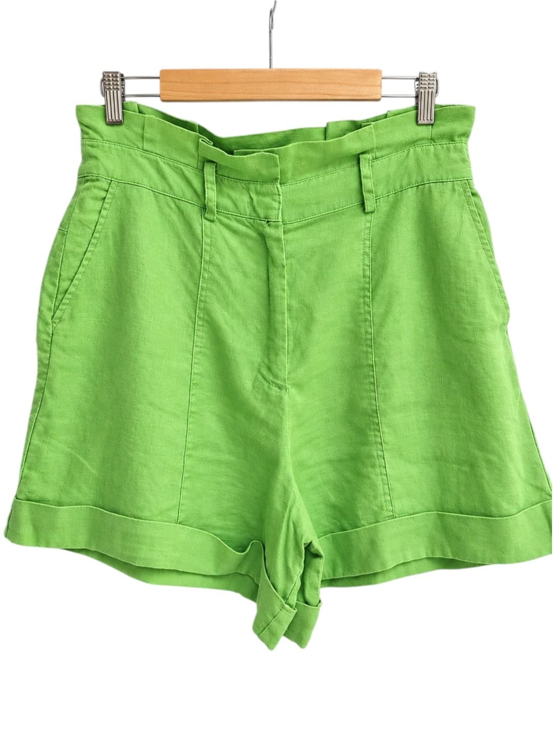 Witchery Womens Linen Shorts Size 12 Apple Green High Waist Cuffed Hem — photo 1 of 5