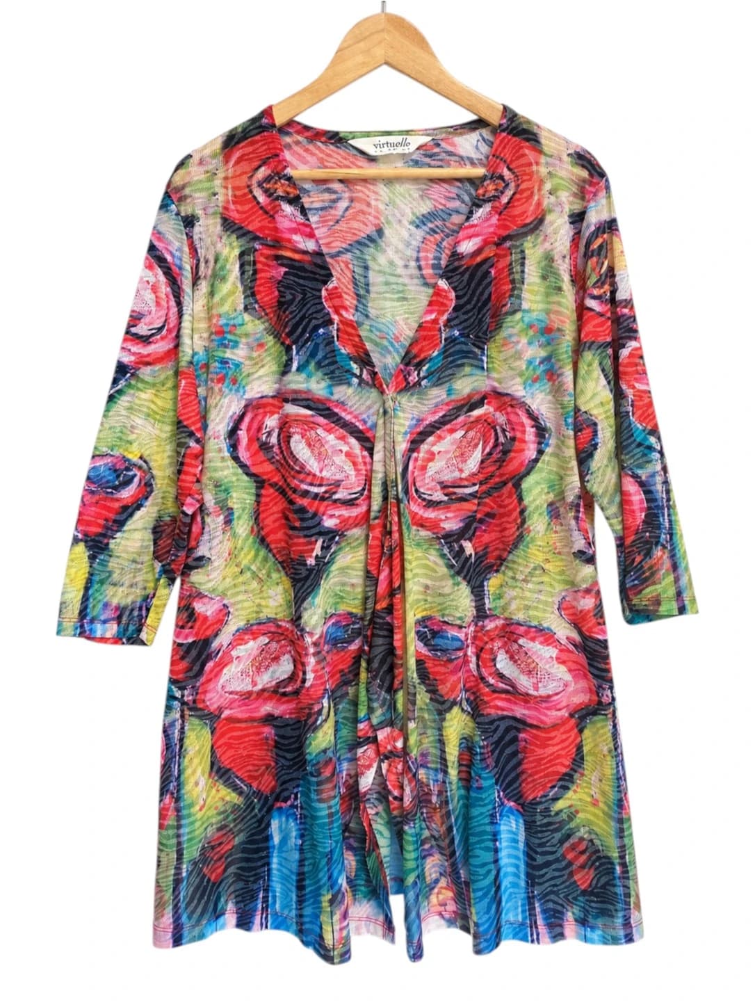 VIRTUELLE Multicolour Abstract Floral Print Long Top 3/4 Sleeve Size XS — photo 2 of 8