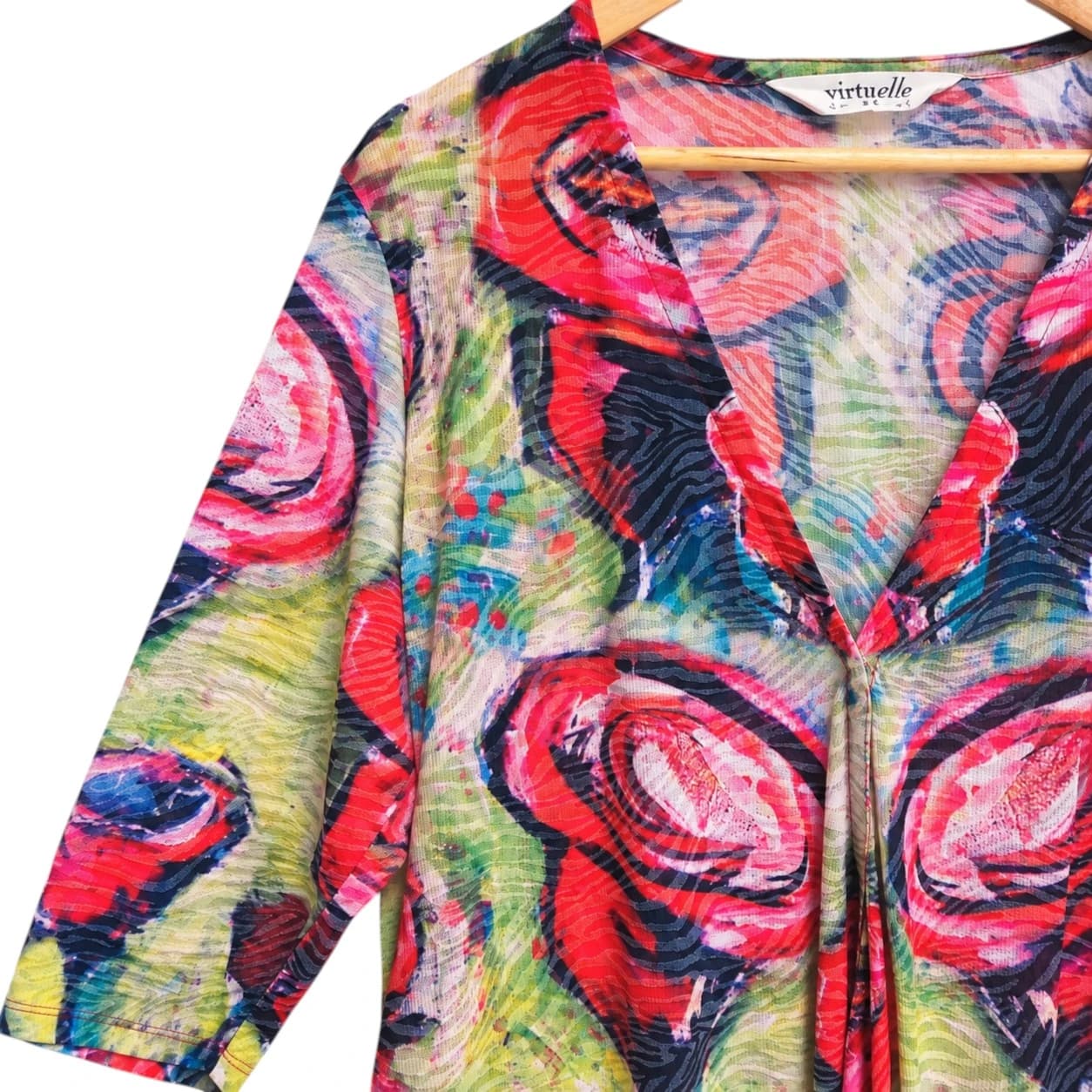 VIRTUELLE Multicolour Abstract Floral Print Long Top 3/4 Sleeve Size XS — photo 1 of 8