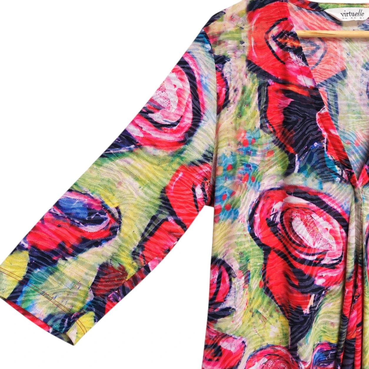 VIRTUELLE Multicolour Abstract Floral Print Long Top 3/4 Sleeve Size XS — photo 3 of 8