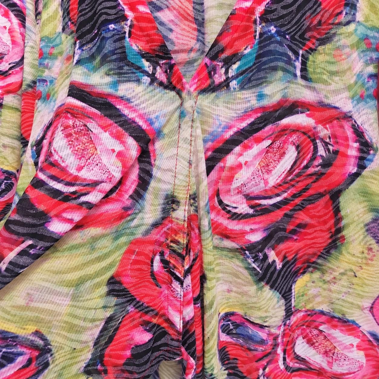 VIRTUELLE Multicolour Abstract Floral Print Long Top 3/4 Sleeve Size XS — photo 5 of 8