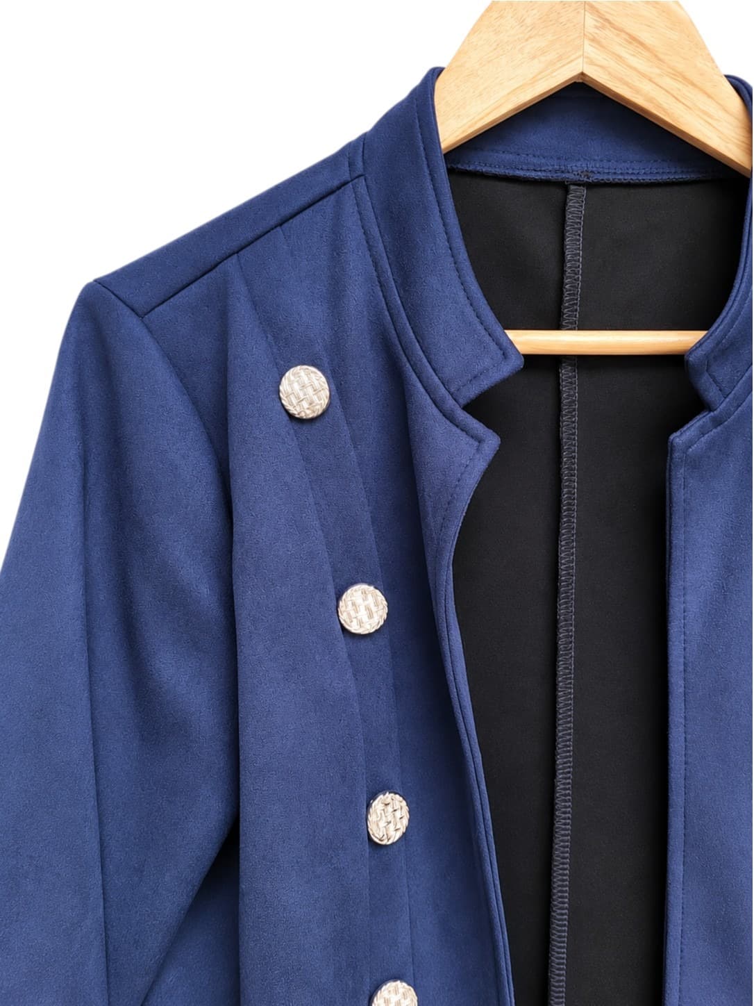 Womens Navy Blue Y2K Style Military Cropped Jacket Faux Suede Size L — photo 2 of 6