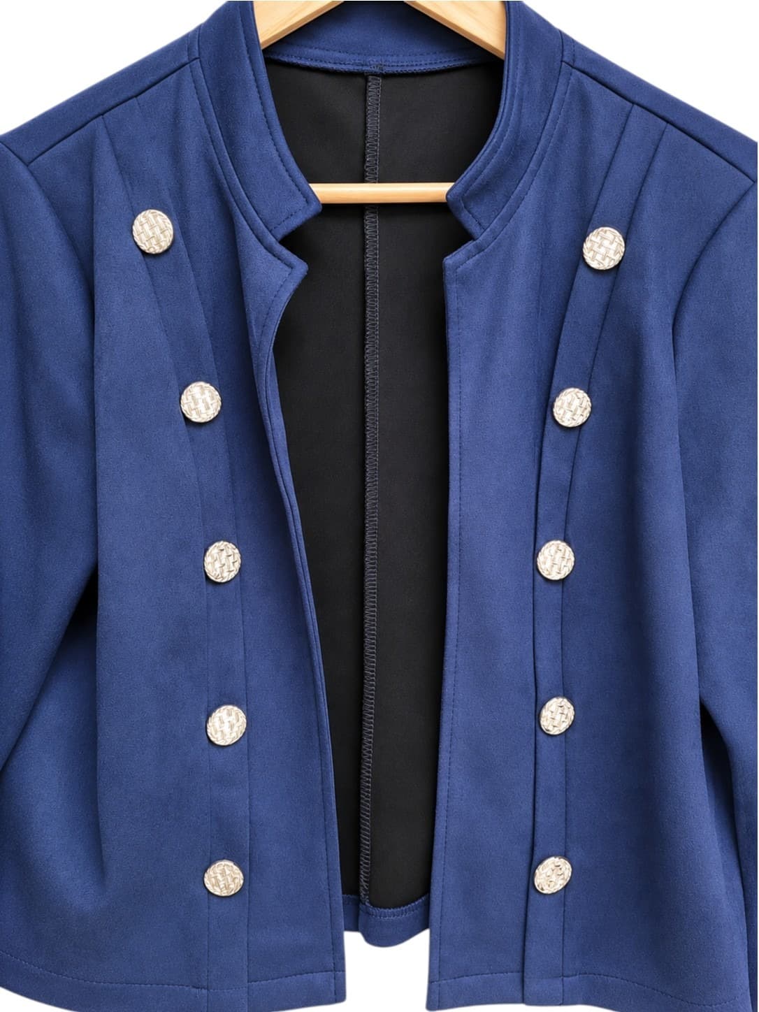 Womens Navy Blue Y2K Style Military Cropped Jacket Faux Suede Size L — photo 3 of 6