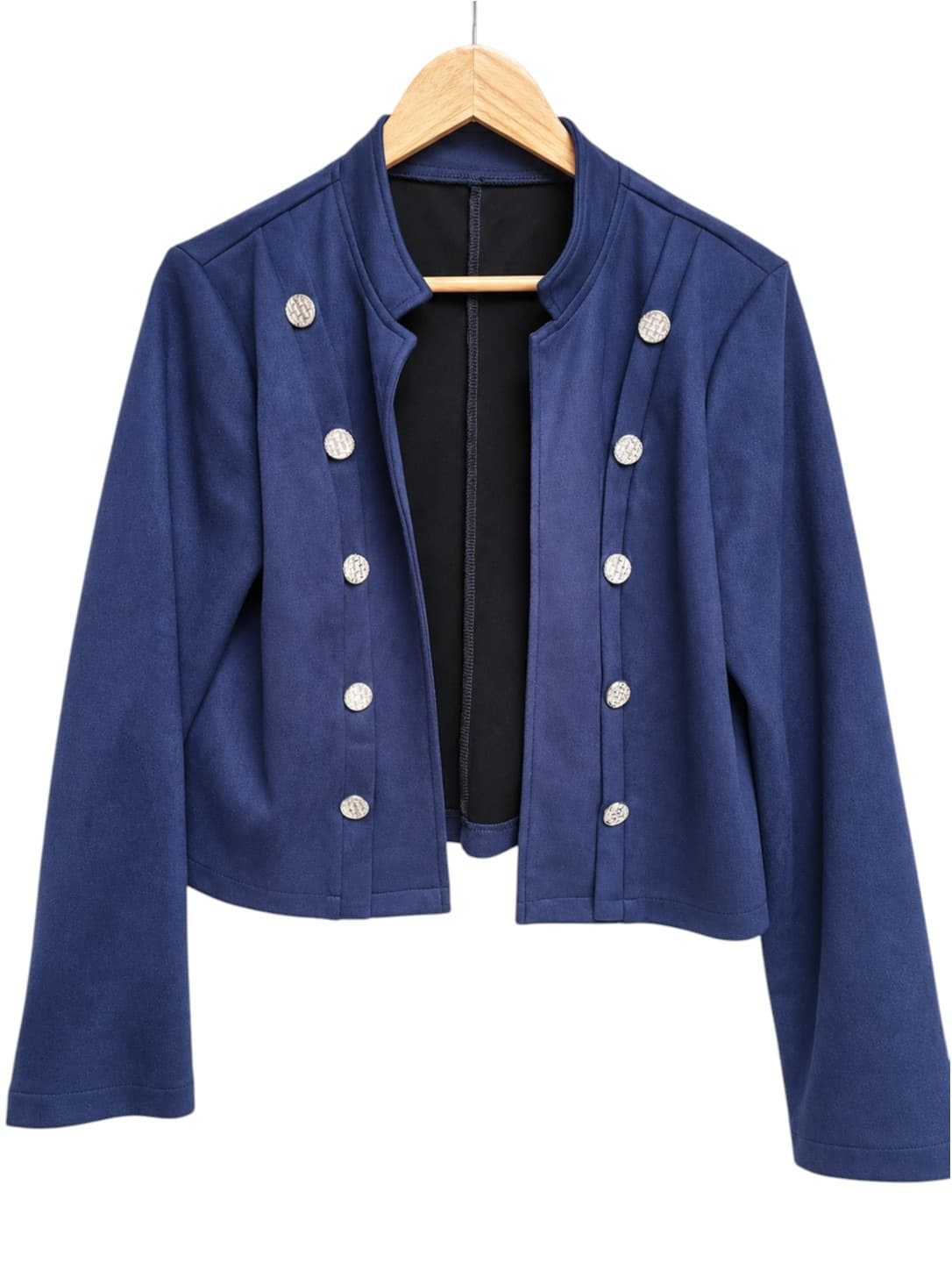 Womens Navy Blue Y2K Style Military Cropped Jacket Faux Suede Size L — photo 1 of 6