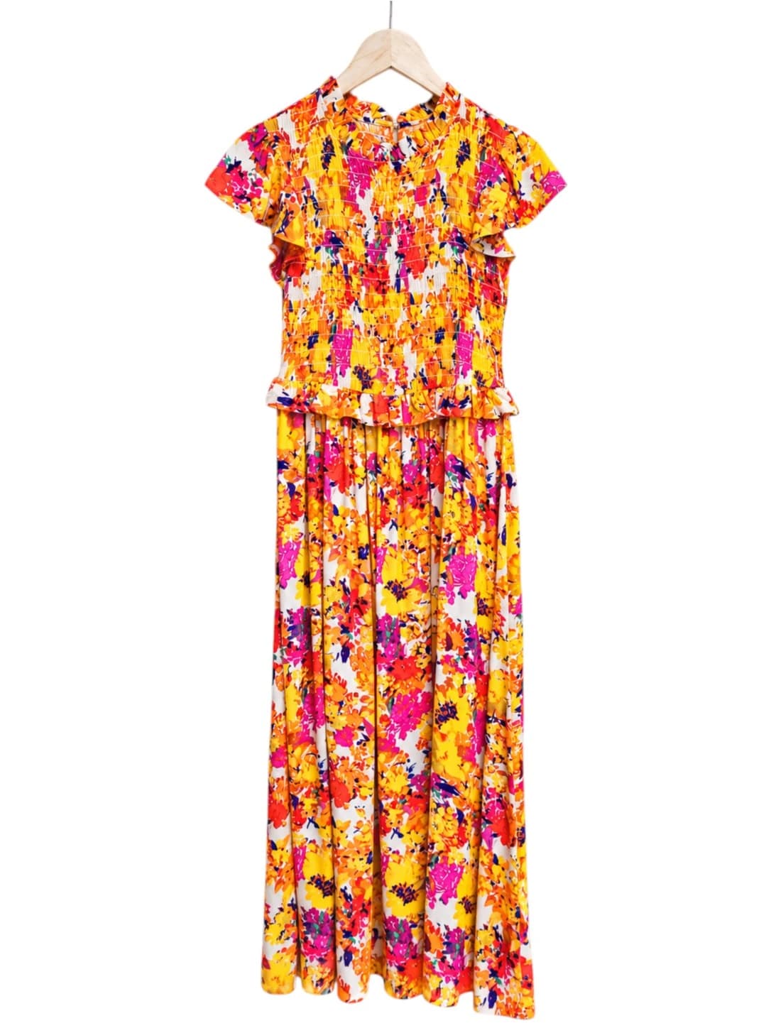 YAS Yasfinna Floral Maxi Dress Womens 10 Smocked Flutter Sleeve BNWT — photo 2 of 10