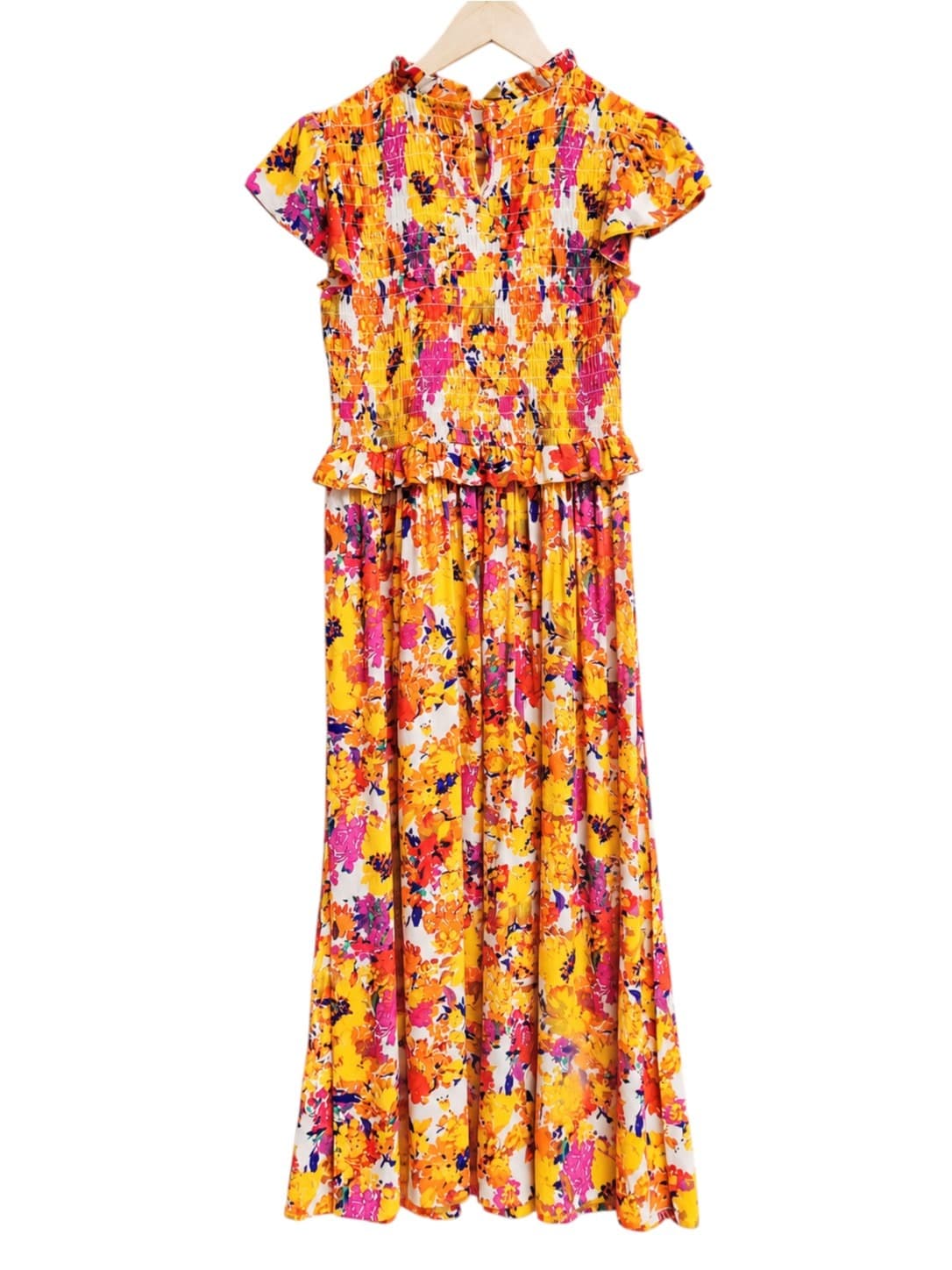 YAS Yasfinna Floral Maxi Dress Womens 10 Smocked Flutter Sleeve BNWT — photo 7 of 10