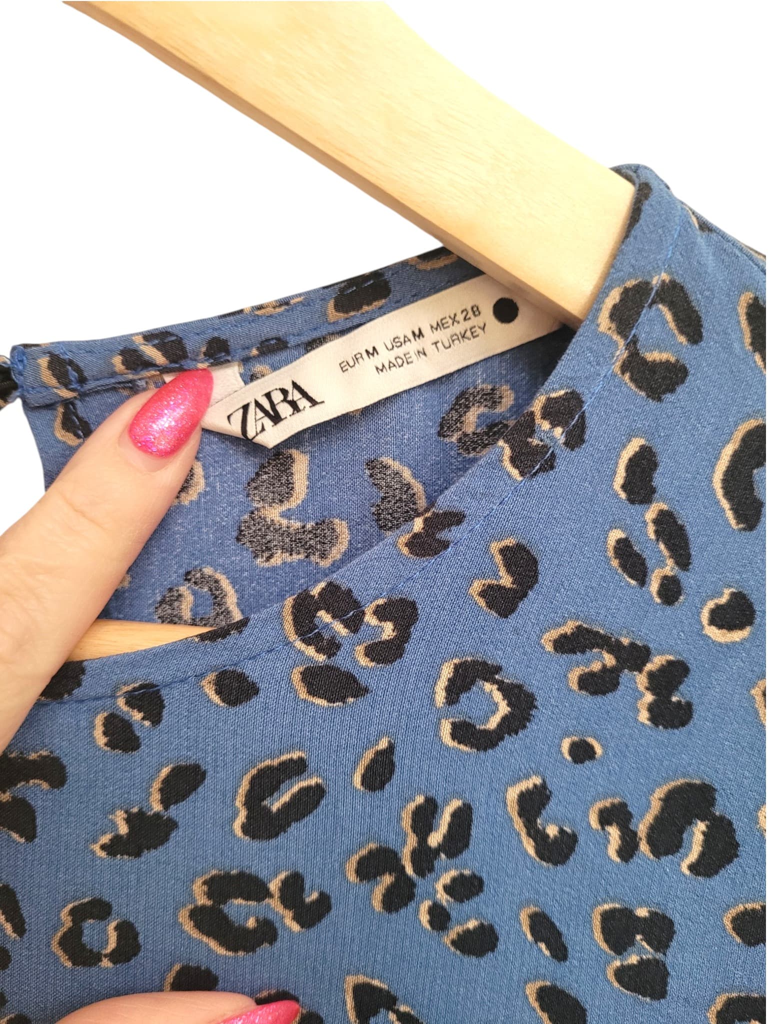 ZARA Blue Leopard Print Tiered Smock Mini Dress Puff Sleeve Size M — photo 5 of 7