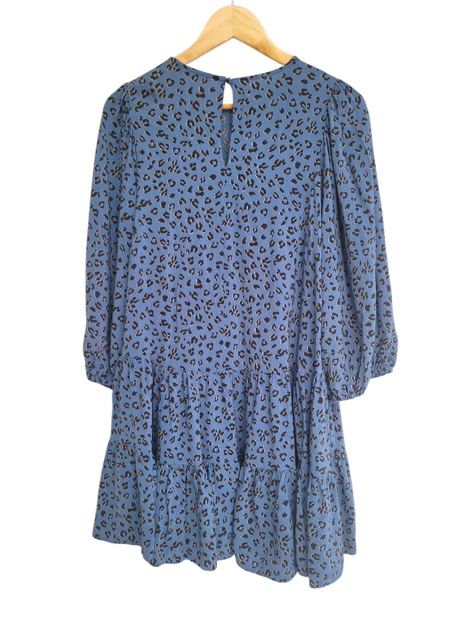ZARA Blue Leopard Print Tiered Smock Mini Dress Puff Sleeve Size M — photo 4 of 7