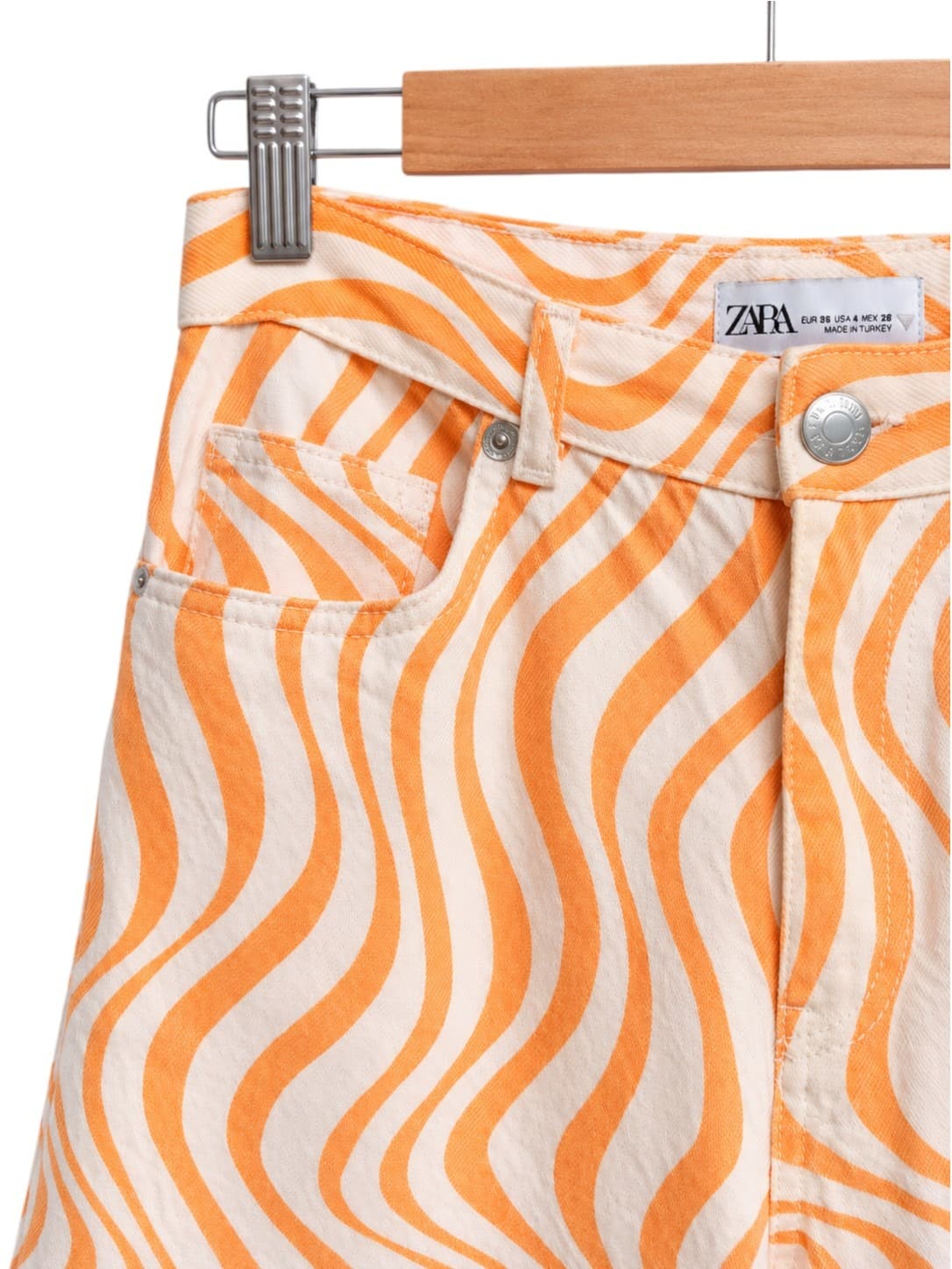 Zara Womens Jeans EUR 36 Orange Cream Wavy Stripe Wide Leg Retro Y2K — photo 1 of 6