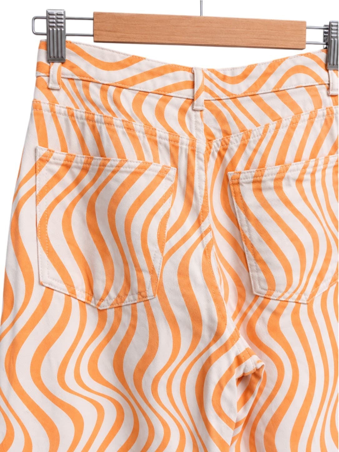 Zara Womens Jeans EUR 36 Orange Cream Wavy Stripe Wide Leg Retro Y2K — photo 4 of 6