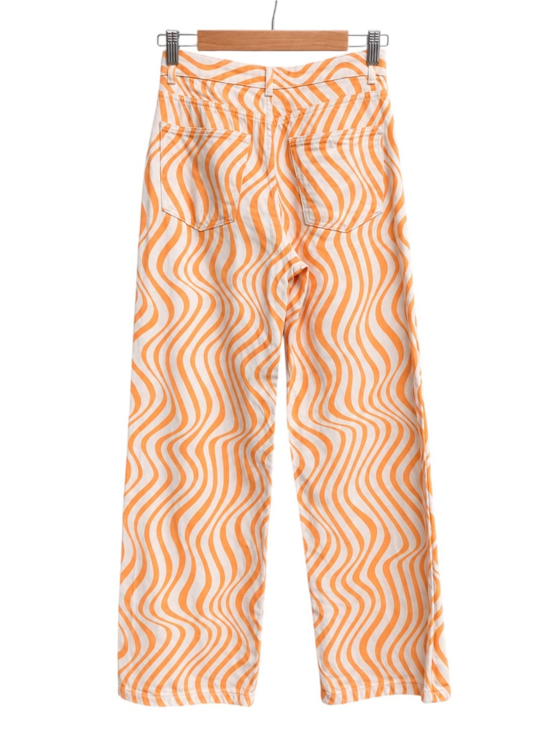 Zara Womens Jeans EUR 36 Orange Cream Wavy Stripe Wide Leg Retro Y2K — photo 3 of 6