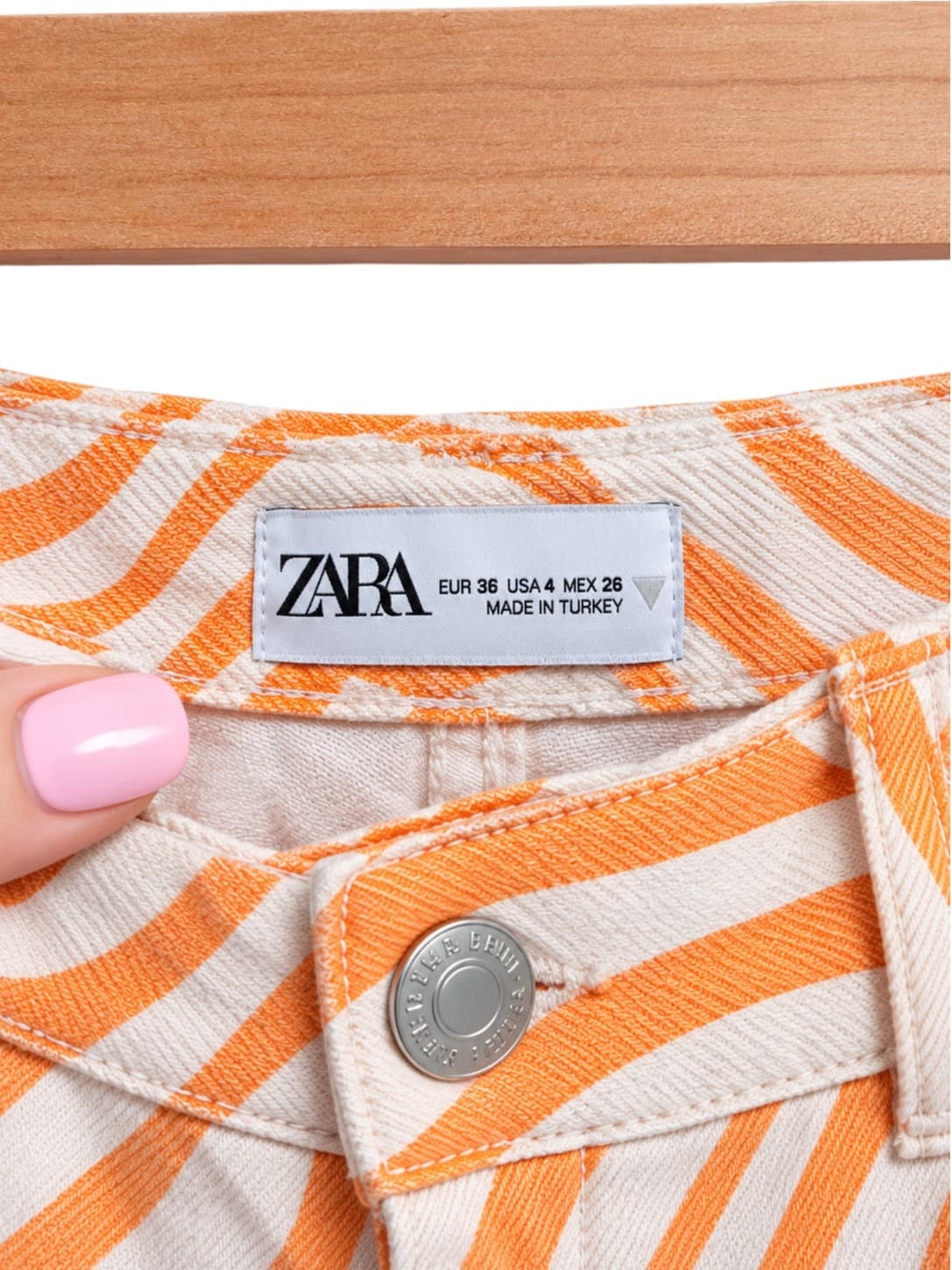 Zara Womens Jeans EUR 36 Orange Cream Wavy Stripe Wide Leg Retro Y2K — photo 6 of 6