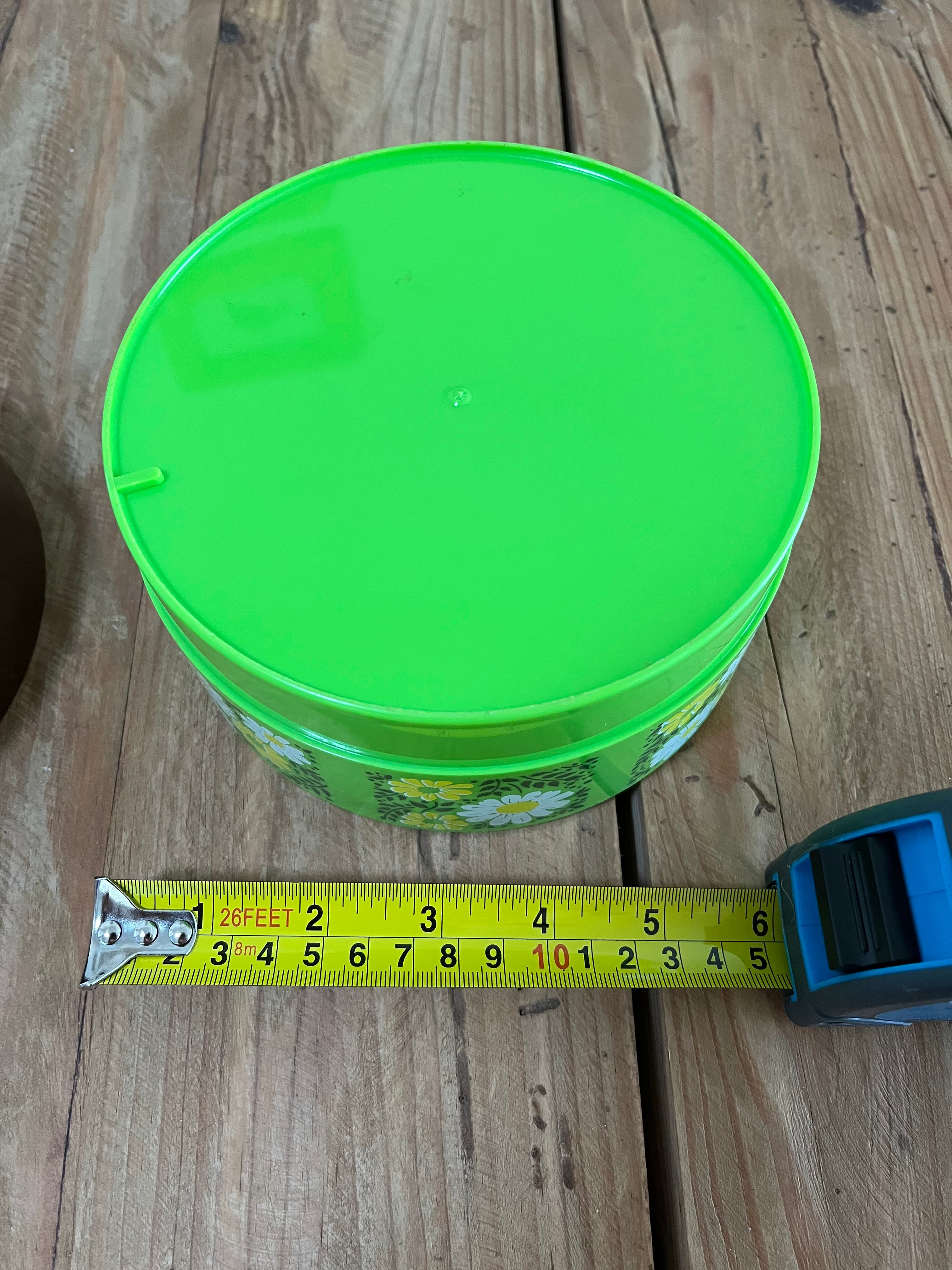 1970s Retro Green, Daisy and Brown Floral Vintage Plastic Kitchen Cannister — photo 3 of 6