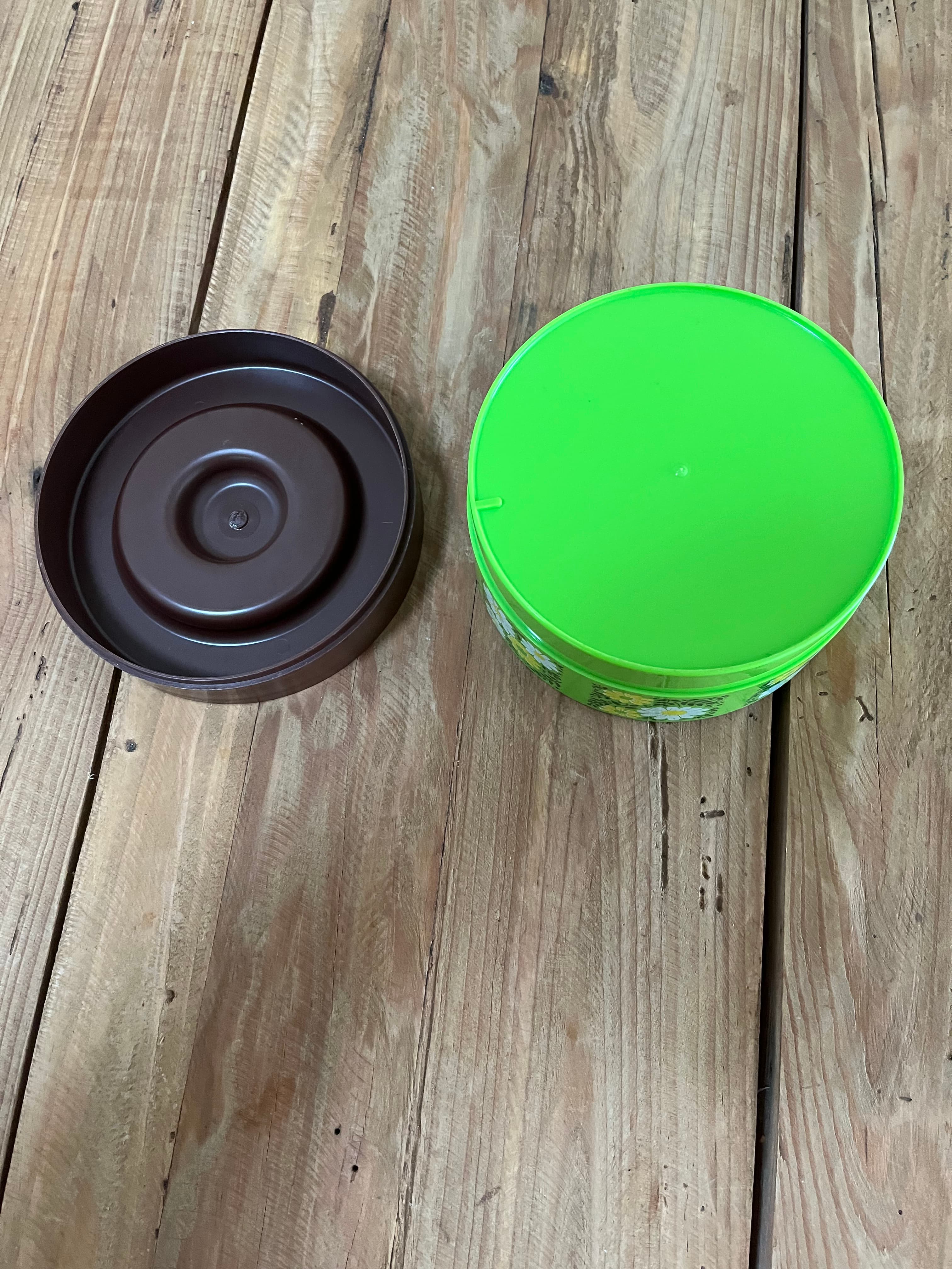 1970s Retro Green, Daisy and Brown Floral Vintage Plastic Kitchen Cannister — photo 5 of 6