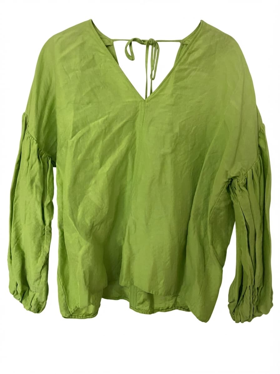 Country Road Lime Green Linen Blend V-Neck Balloon Sleeve Blouse Size 8 — photo 1 of 5