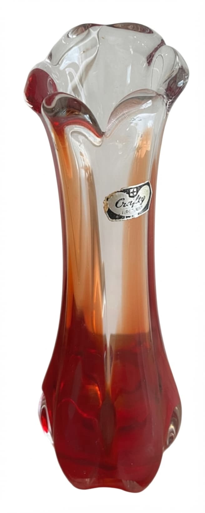 Crafty Sweden Art Glass Vase Red Clear Swung Style Vintage — photo 1 of 11