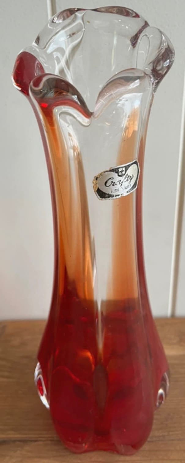 Crafty Sweden Art Glass Vase Red Clear Swung Style Vintage — photo 2 of 11