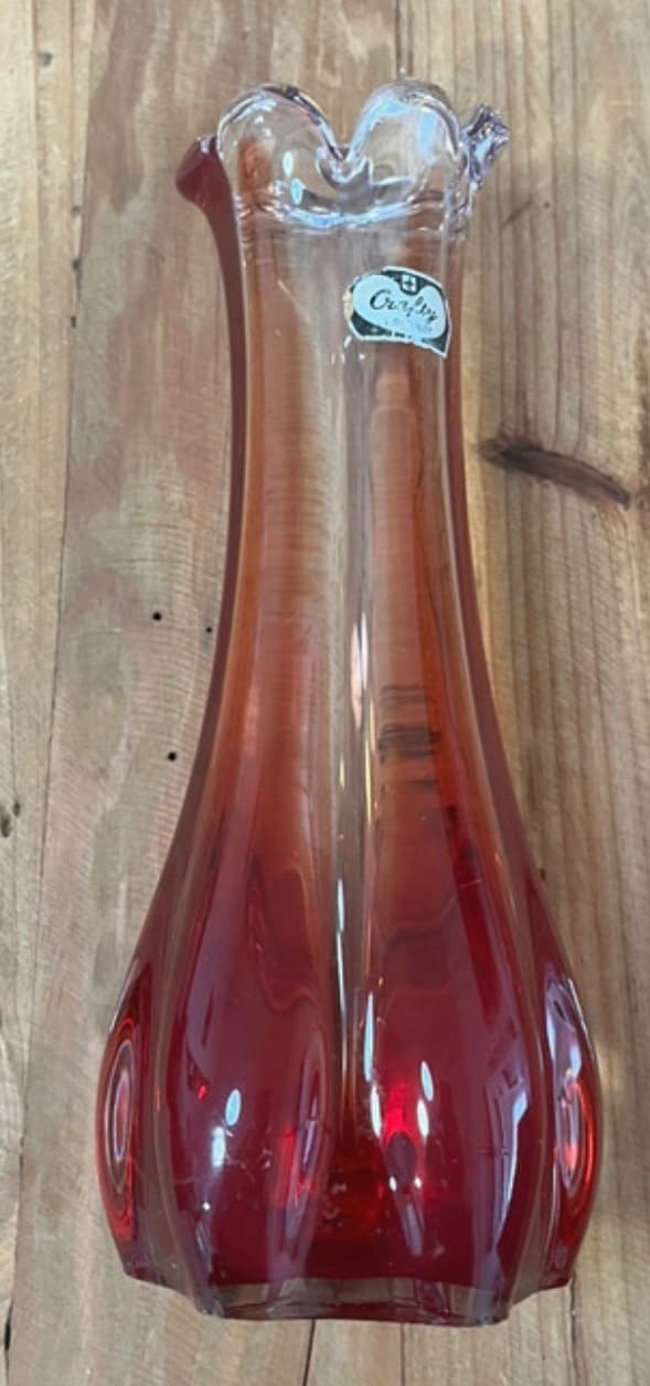 Crafty Sweden Art Glass Vase Red Clear Swung Style Vintage — photo 3 of 11