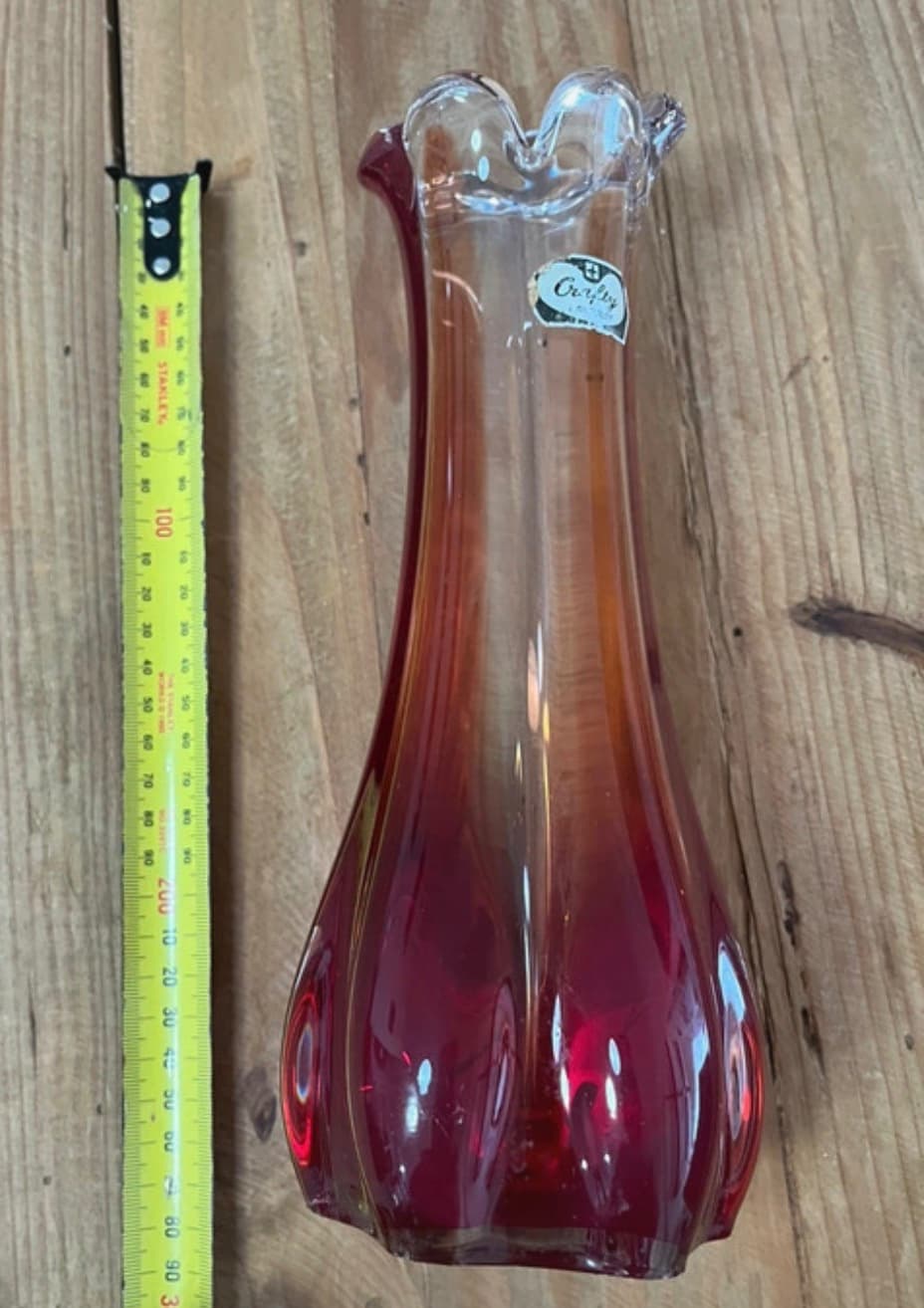 Crafty Sweden Art Glass Vase Red Clear Swung Style Vintage — photo 6 of 11