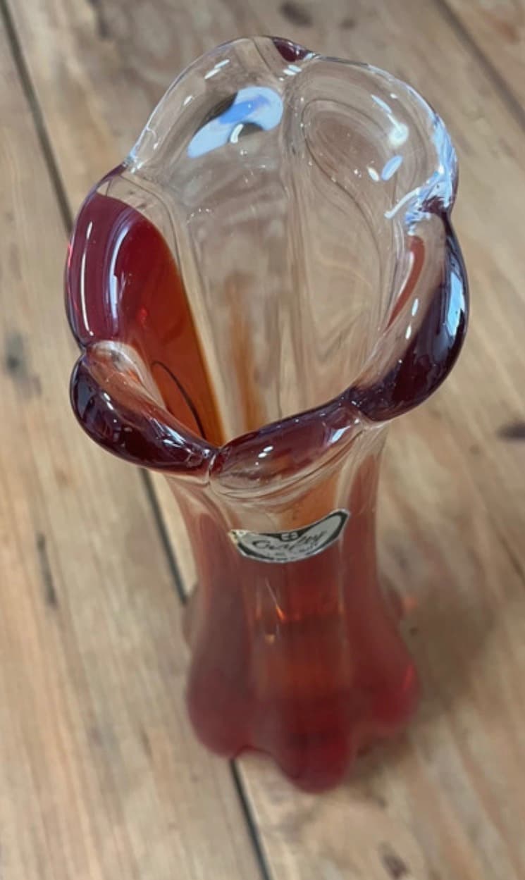 Crafty Sweden Art Glass Vase Red Clear Swung Style Vintage — photo 9 of 11
