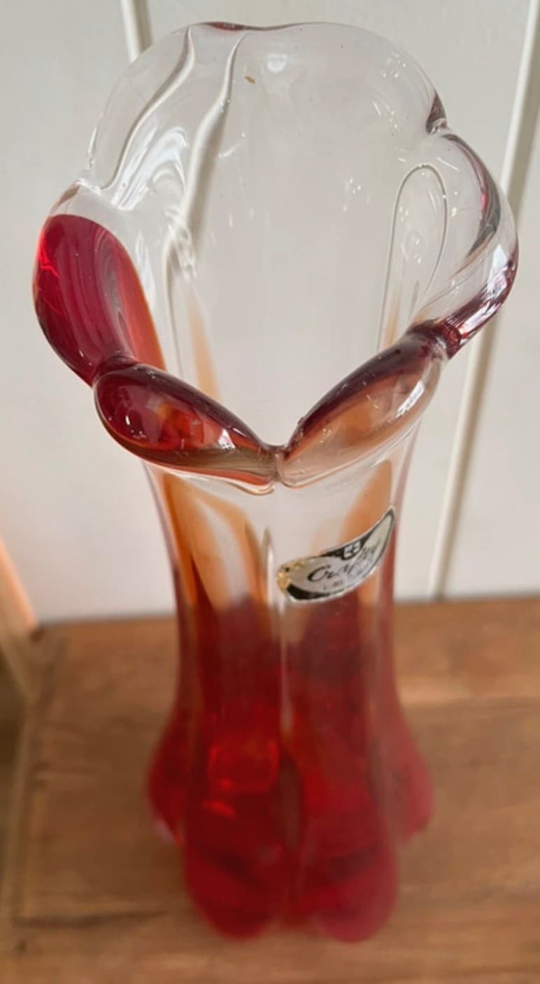 Crafty Sweden Art Glass Vase Red Clear Swung Style Vintage — photo 10 of 11
