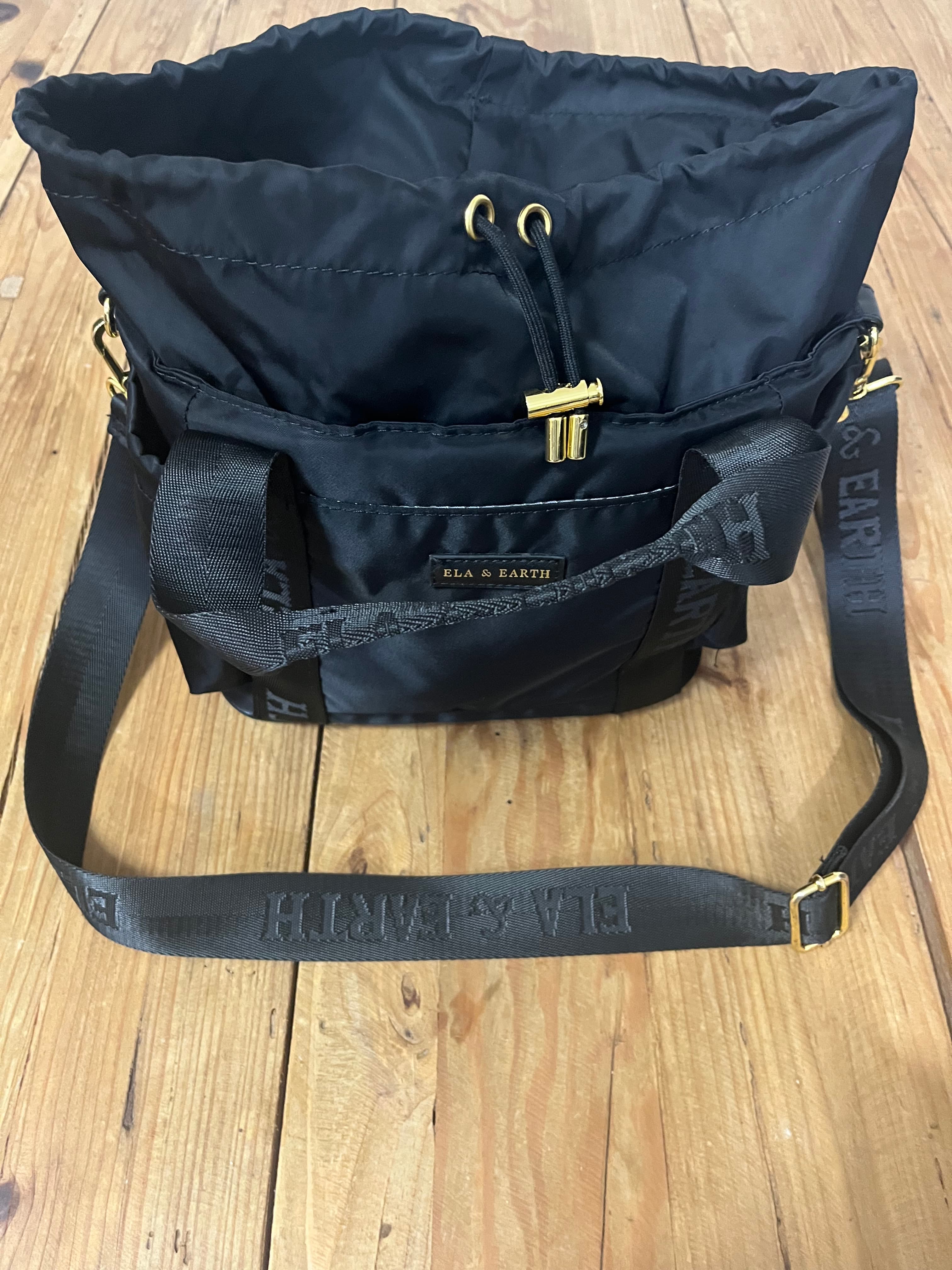 Ela & Earth Black Nylon Drawstring Crossbody Lunch Bucket Bag — photo 2 of 9