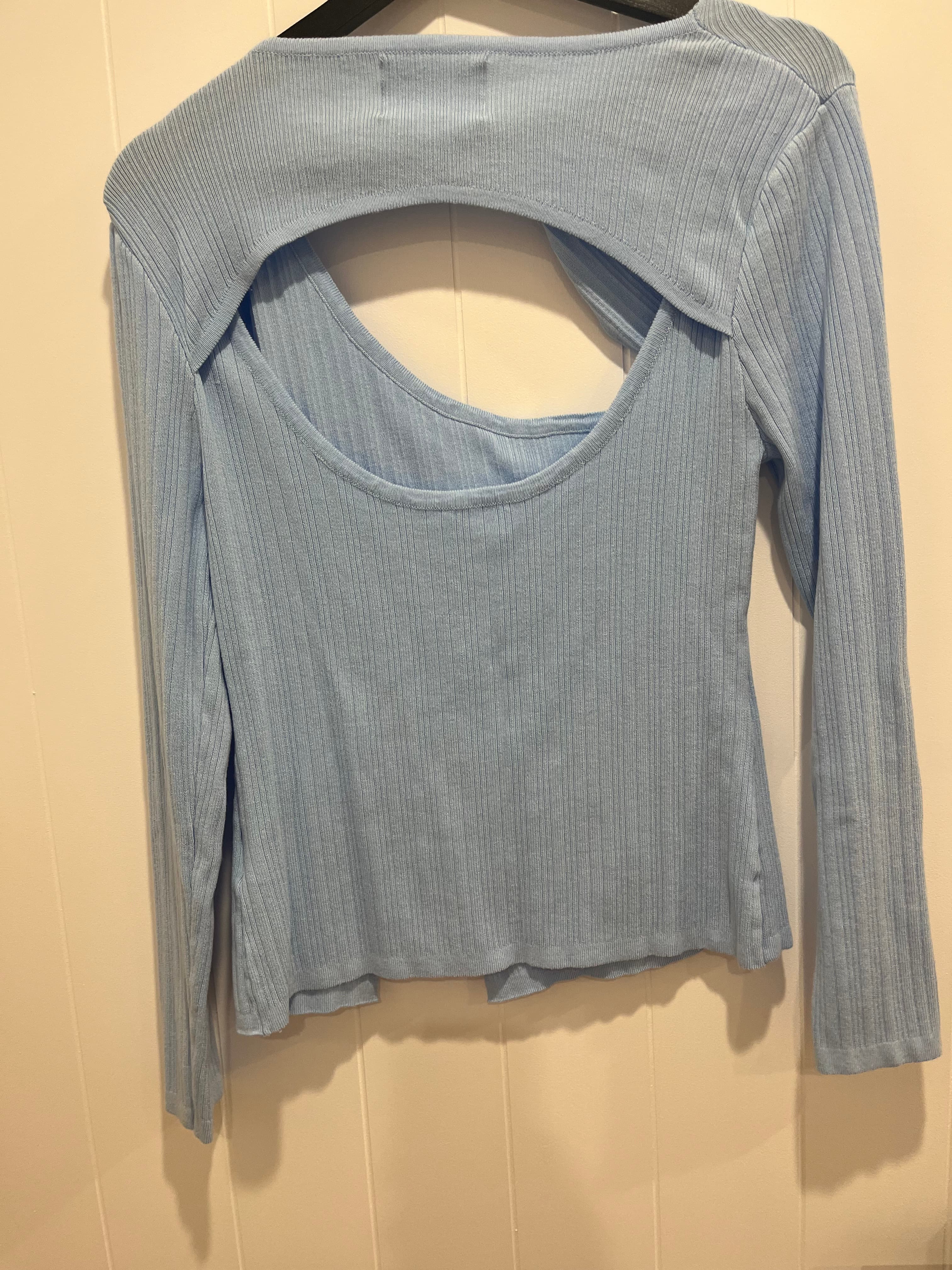 Here Comes The Sun Ribbed Cut-Out Long Sleeve Top Light Blue — photo 3 of 7