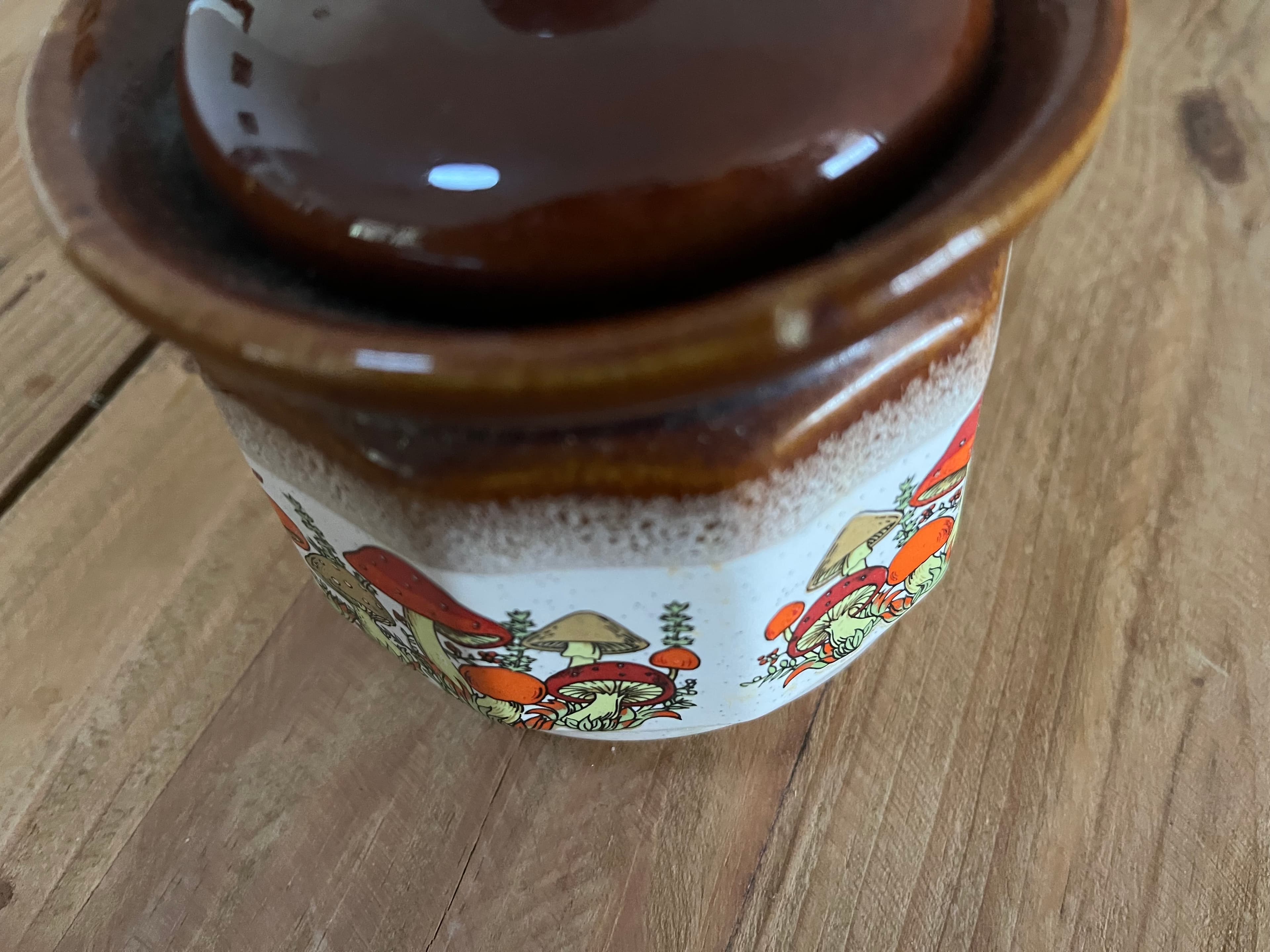 Mid-Century Modern Mushroom Pattern Ceramic Lidded Jar Retro Kitchen Decor — photo 4 of 7