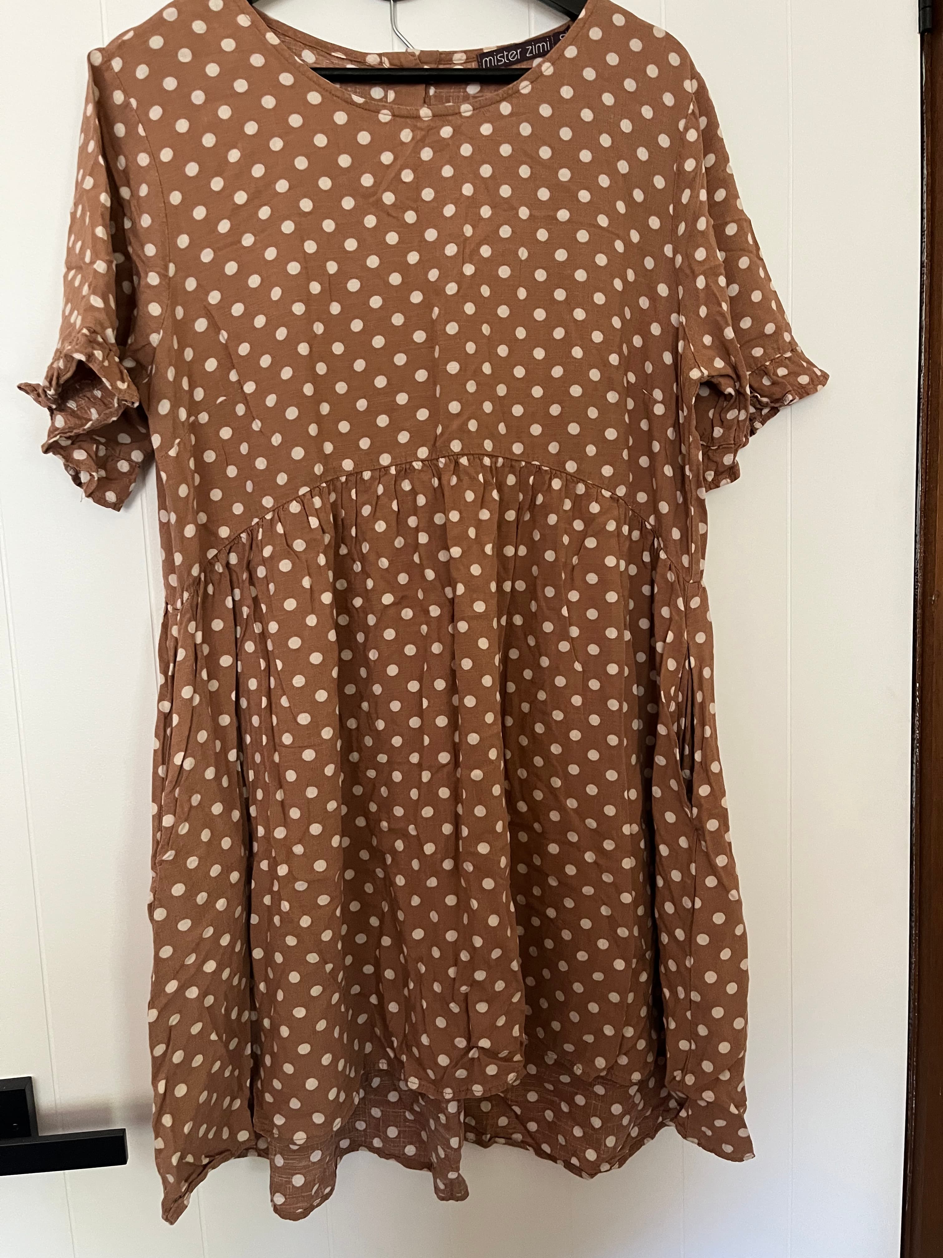 Mister Zimi Brown & White Polka Dot Smock Dress Size 12 — photo 3 of 4