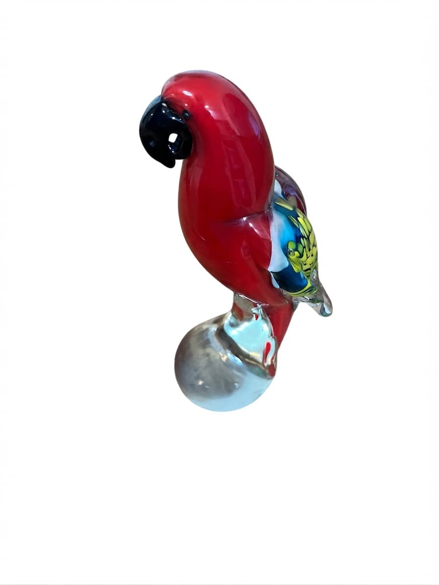 Murano Style Art Glass Parrot Figurine Red Blue Yellow Bird Sculpture — photo 1 of 9