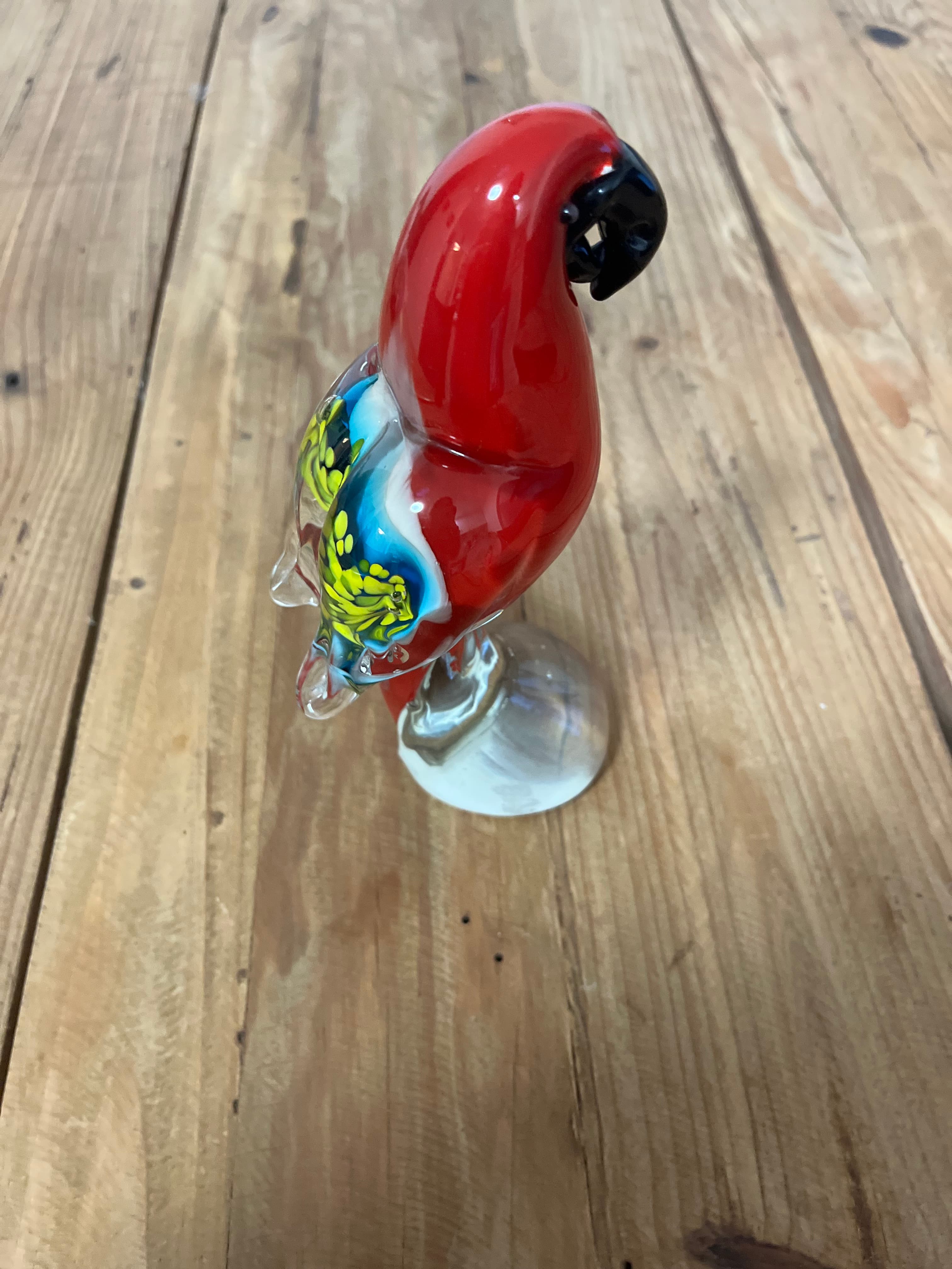 Murano Style Art Glass Parrot Figurine Red Blue Yellow Bird Sculpture — photo 2 of 9