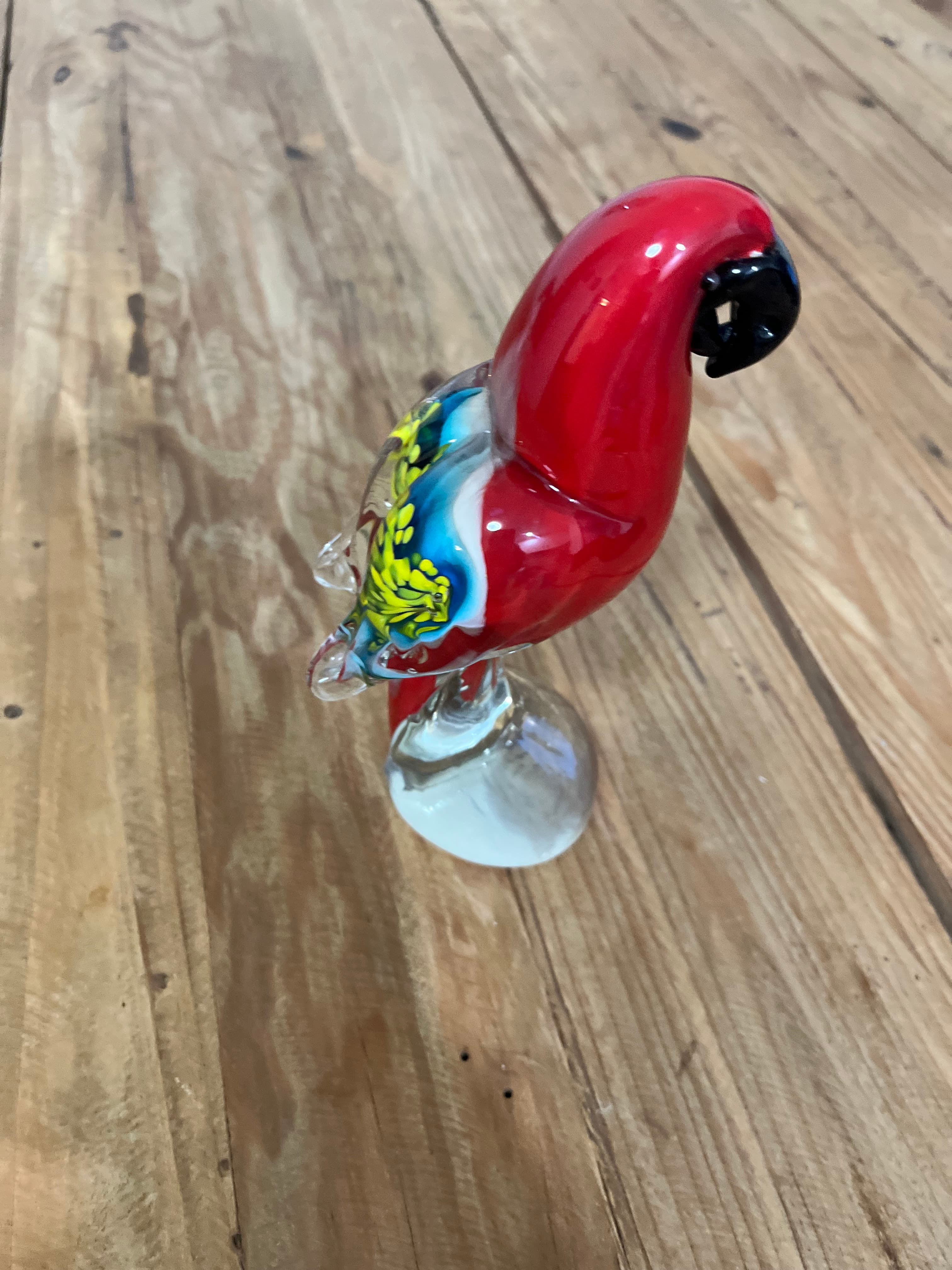 Murano Style Art Glass Parrot Figurine Red Blue Yellow Bird Sculpture — photo 3 of 9