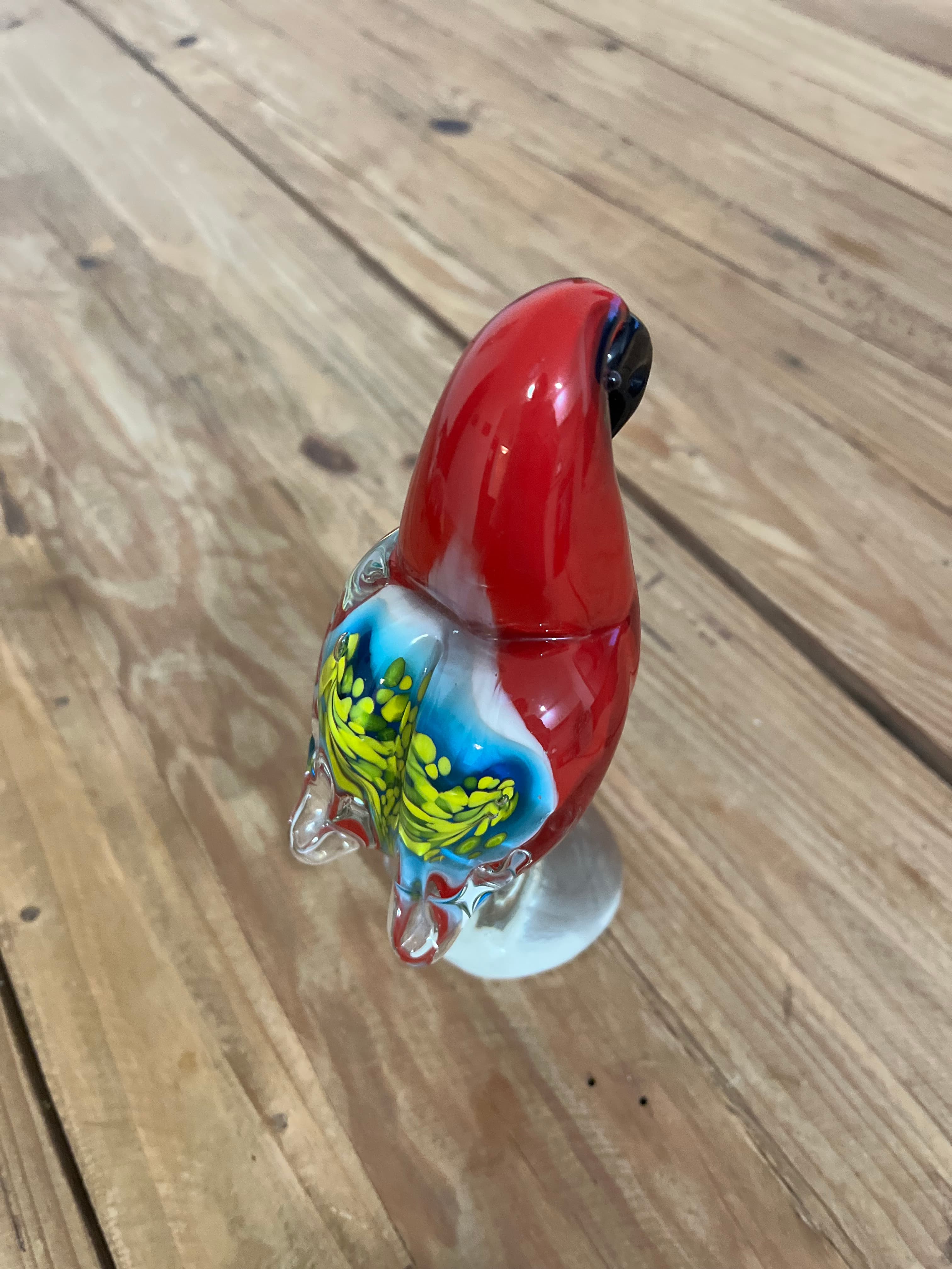 Murano Style Art Glass Parrot Figurine Red Blue Yellow Bird Sculpture — photo 5 of 9